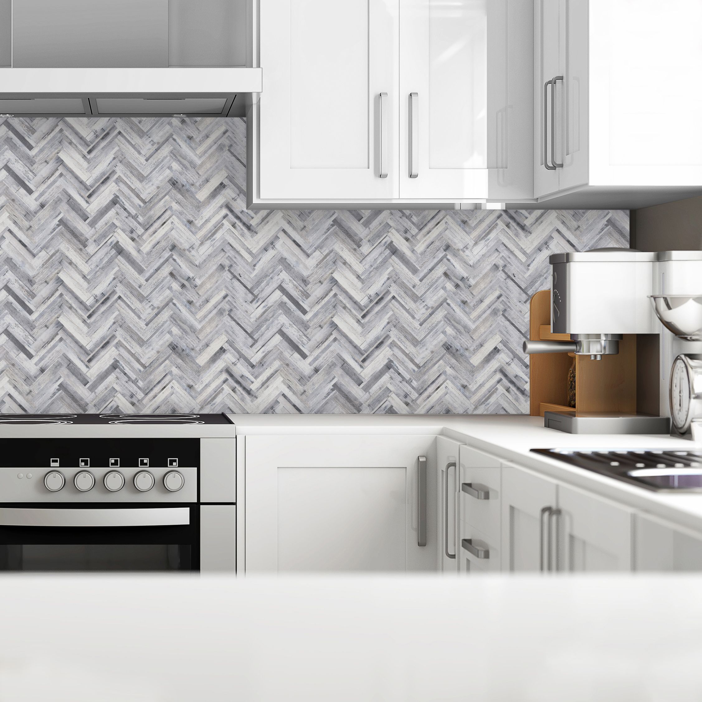 Splashwall Matt Grey Herringbone MDF Splashback, (H)1220mm (W)2440mm (T)10mm