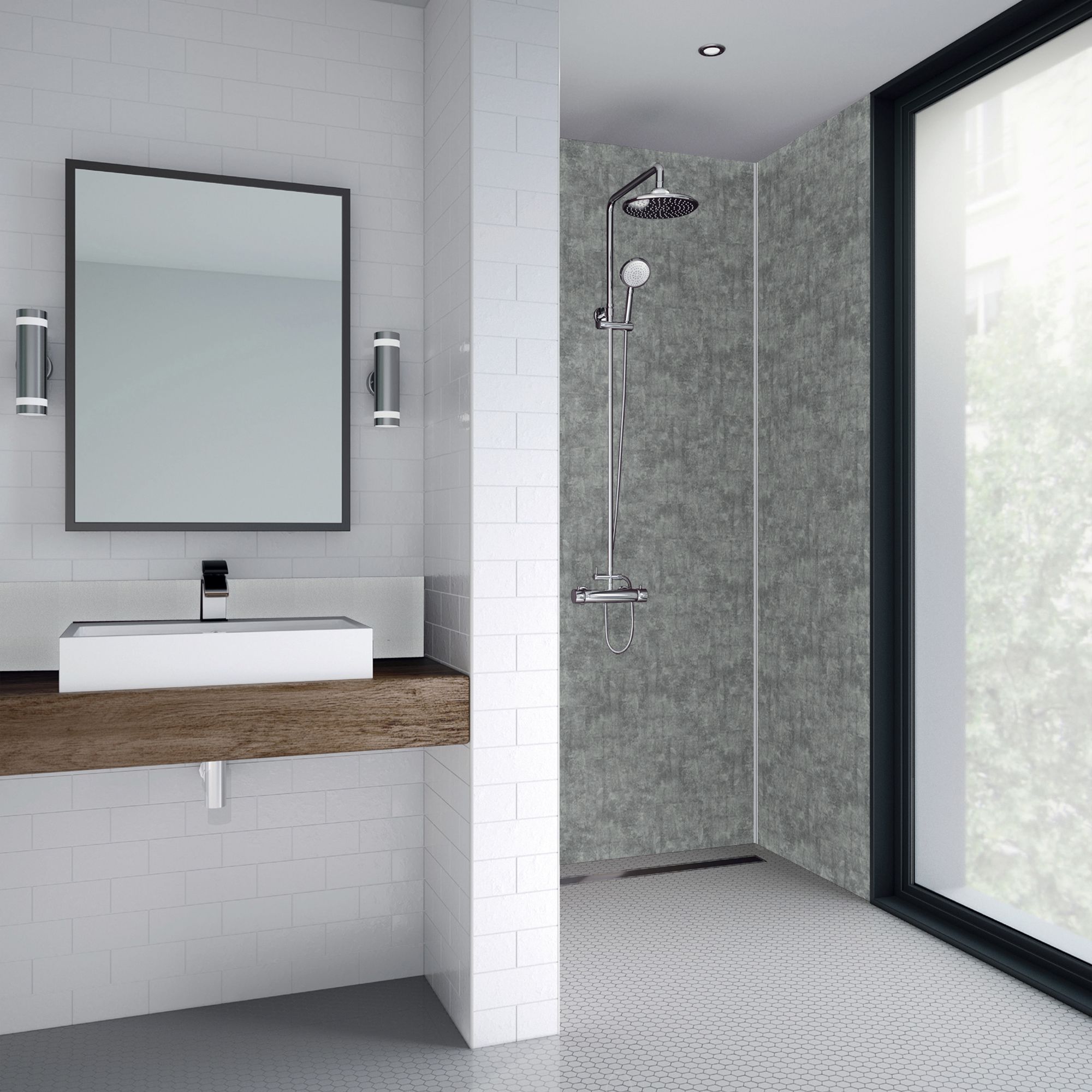 Splashwall Matt Grey stone Laminate Decorative panels (W)58.5cm x (H)242cm x (D)11mm
