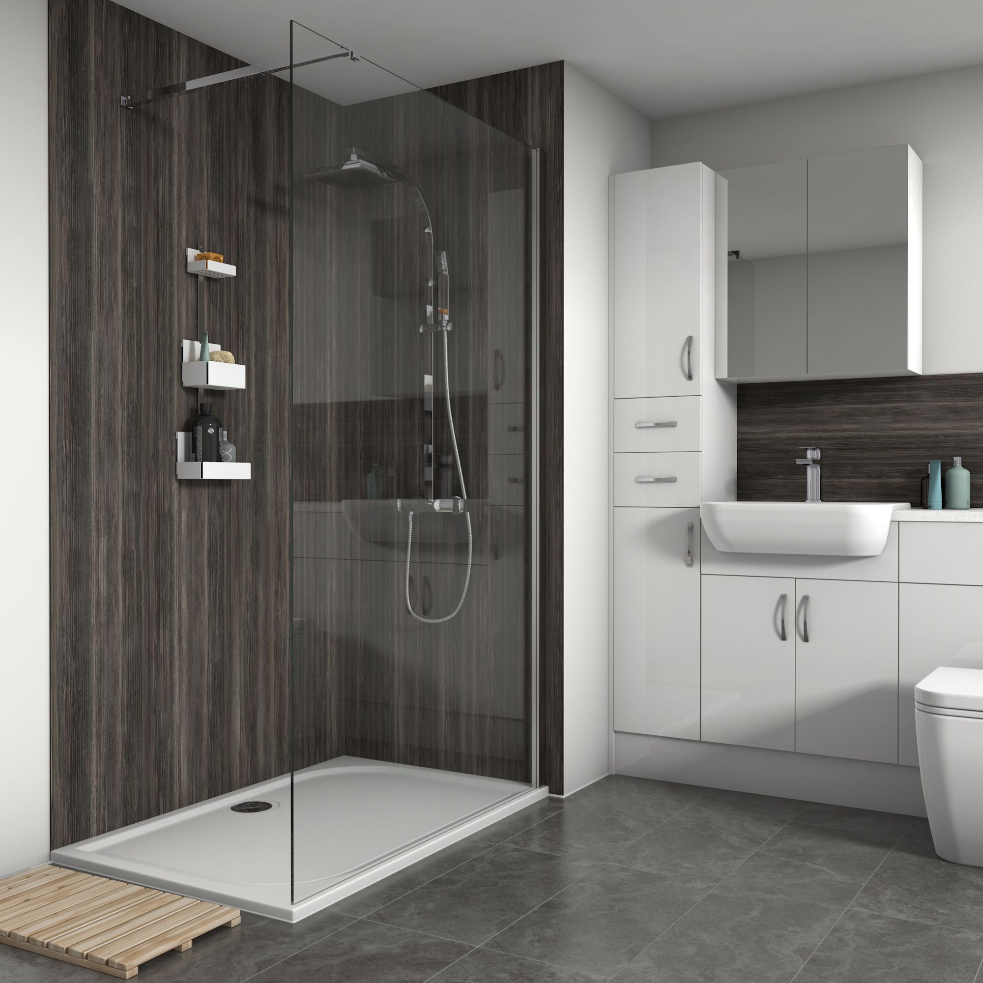 Splashwall Matt Stained pine 3 sided Shower Panel kit (W)1200mm (T)11mm