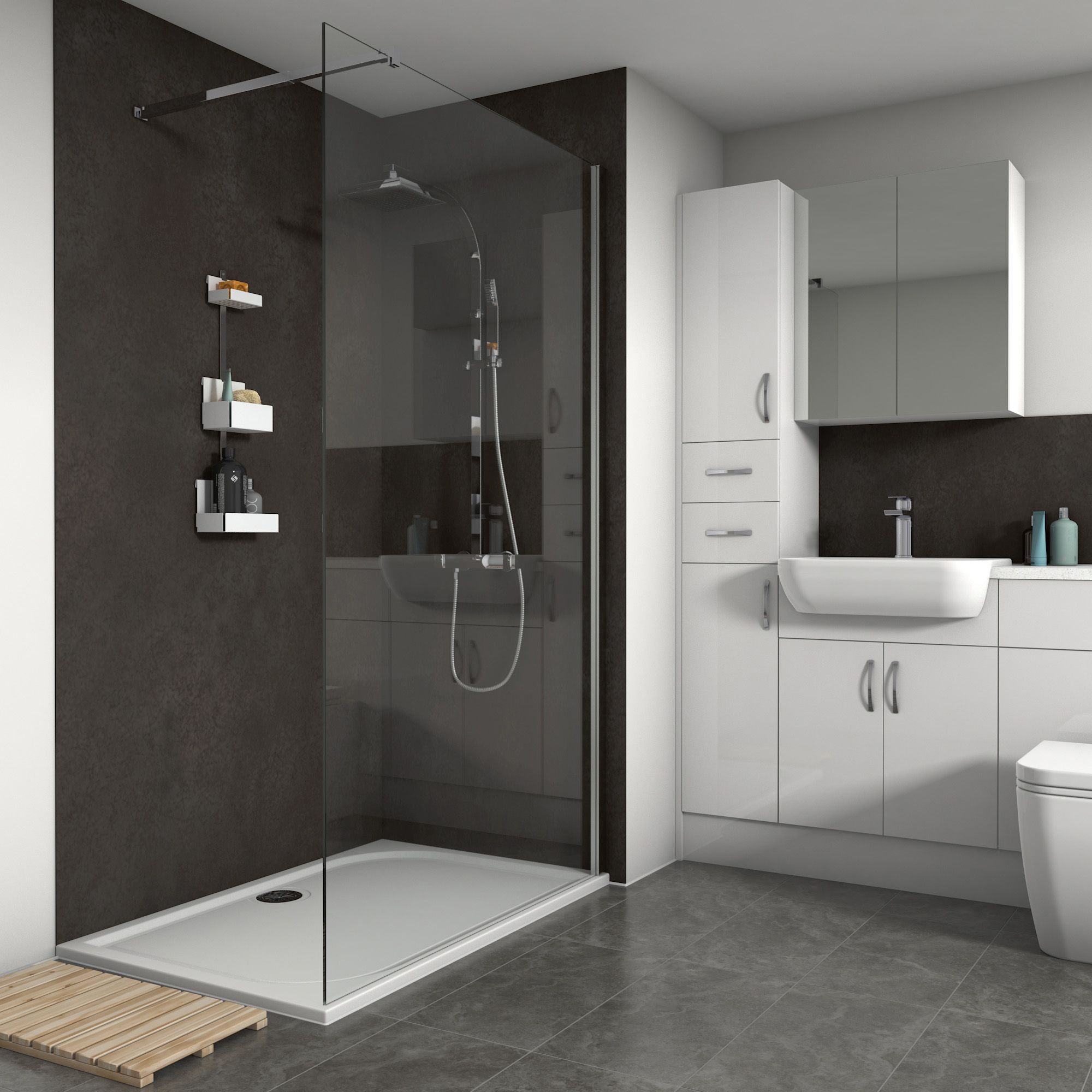 Splashwall Silver oxide Laminate Panel (W)120cm x (H)242cm x (D)11mm