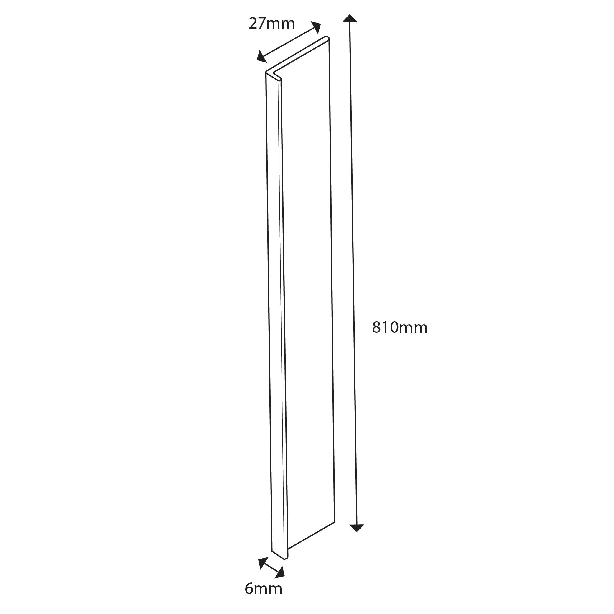 Splashwall Straight Polished Panel end cap (L)800mm (W)27mm (T)6mm - Gloss