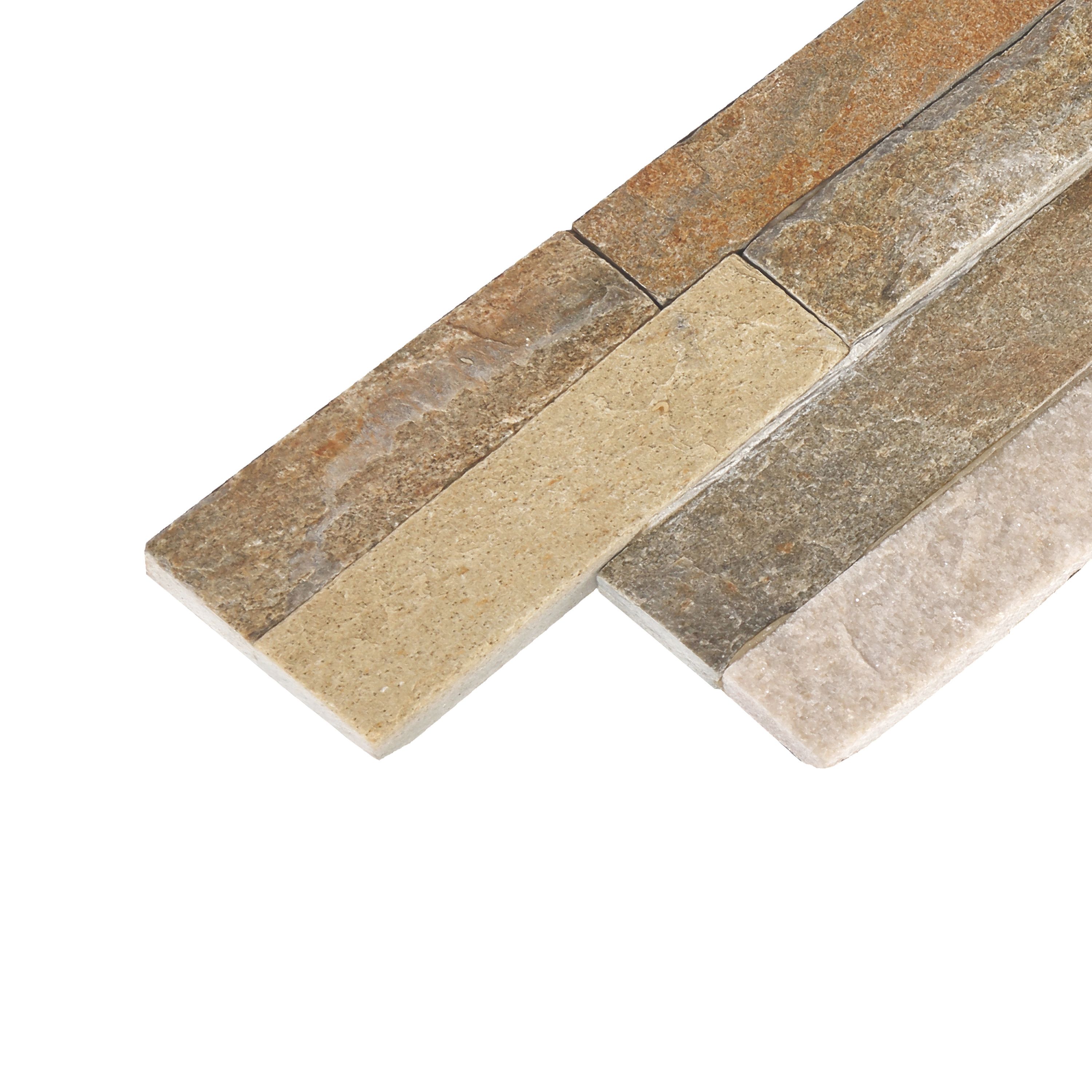 Splitface Multicolour Matt Patterned Natural stone Wall Tile, Pack of 12, (L)400mm (W)100mm
