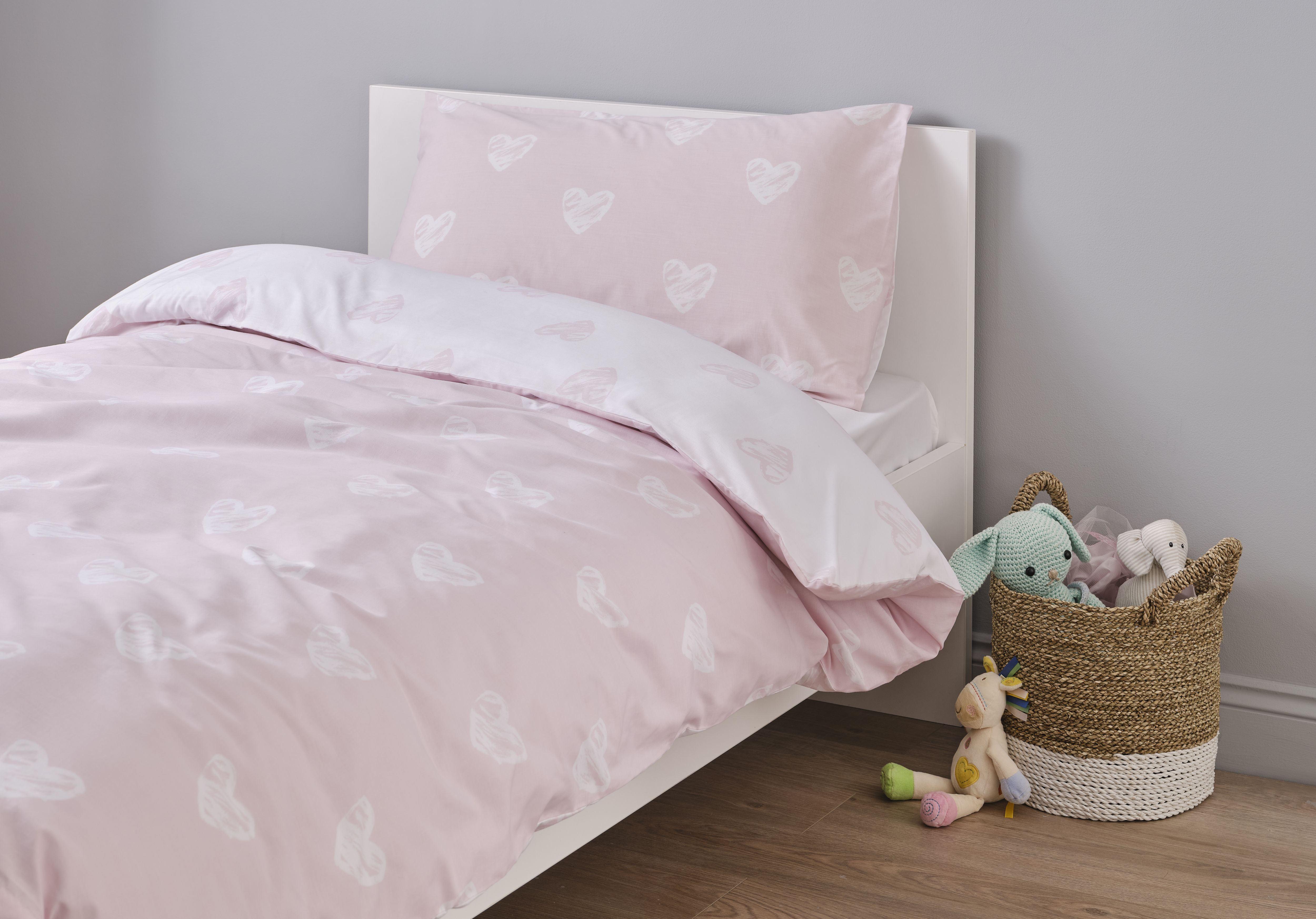Squiggle Heart Pink & white Single Duvet cover & pillow case set