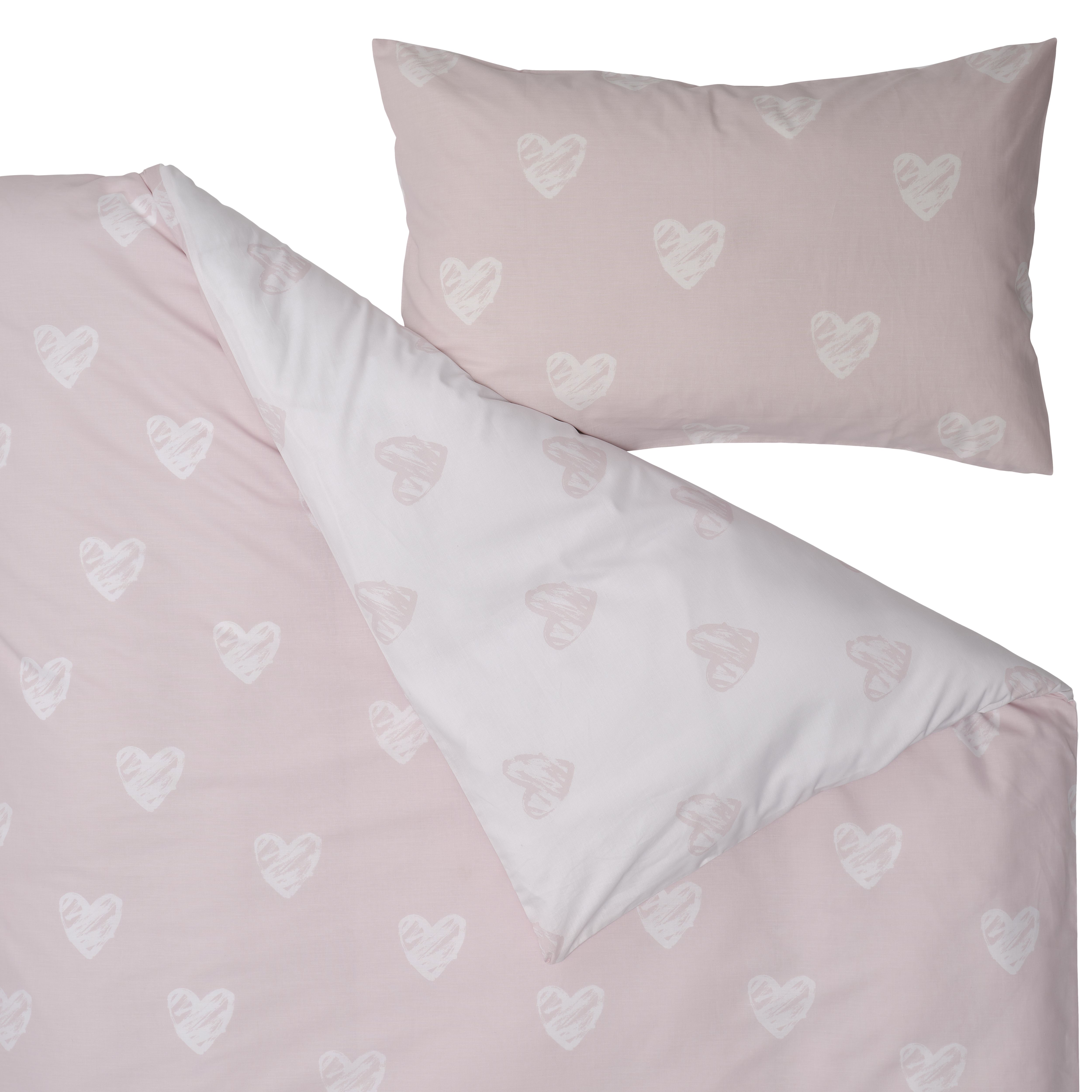Squiggle Heart Pink & white Single Duvet cover & pillow case set