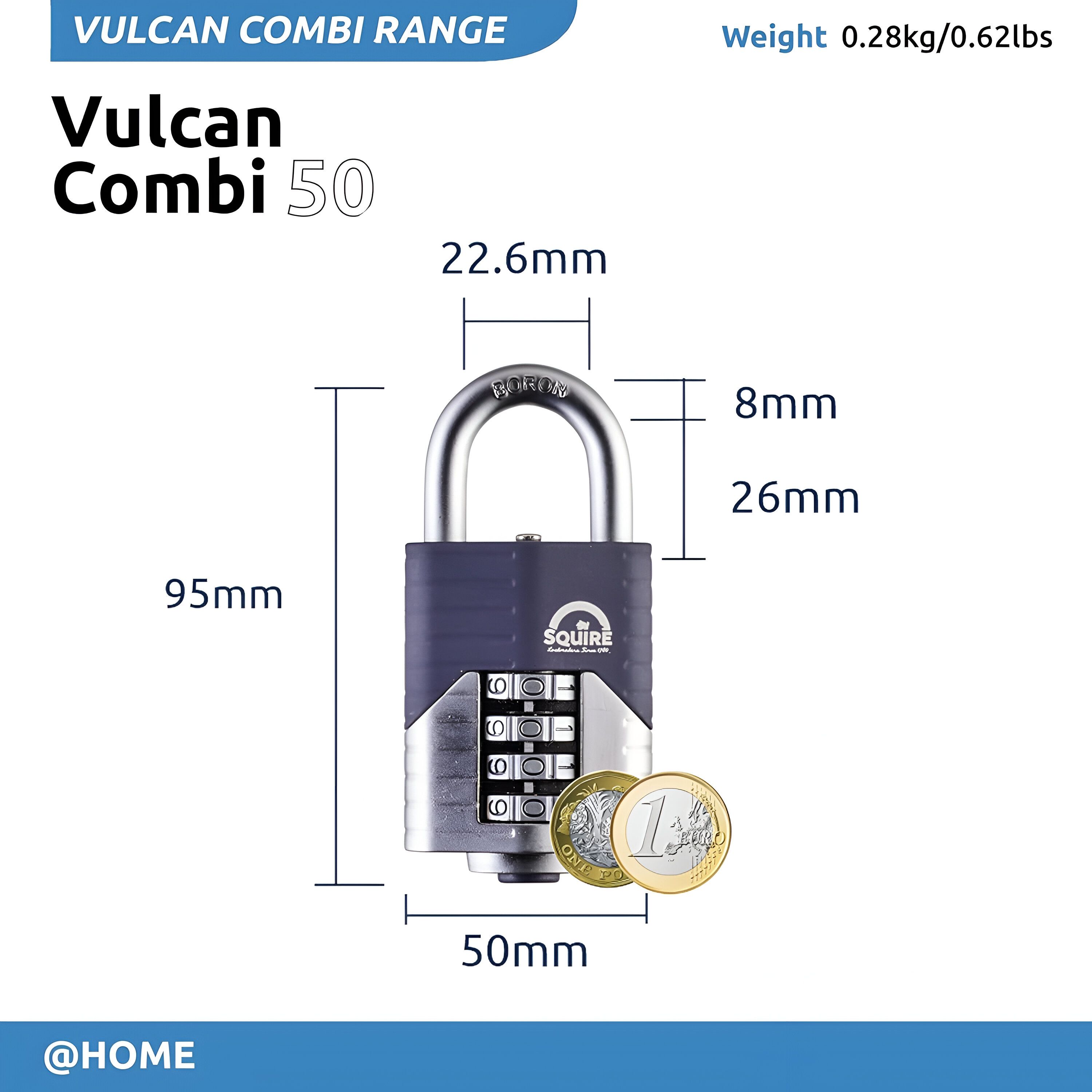 Squire Blue Boron steel Combination Padlock (W)46mm