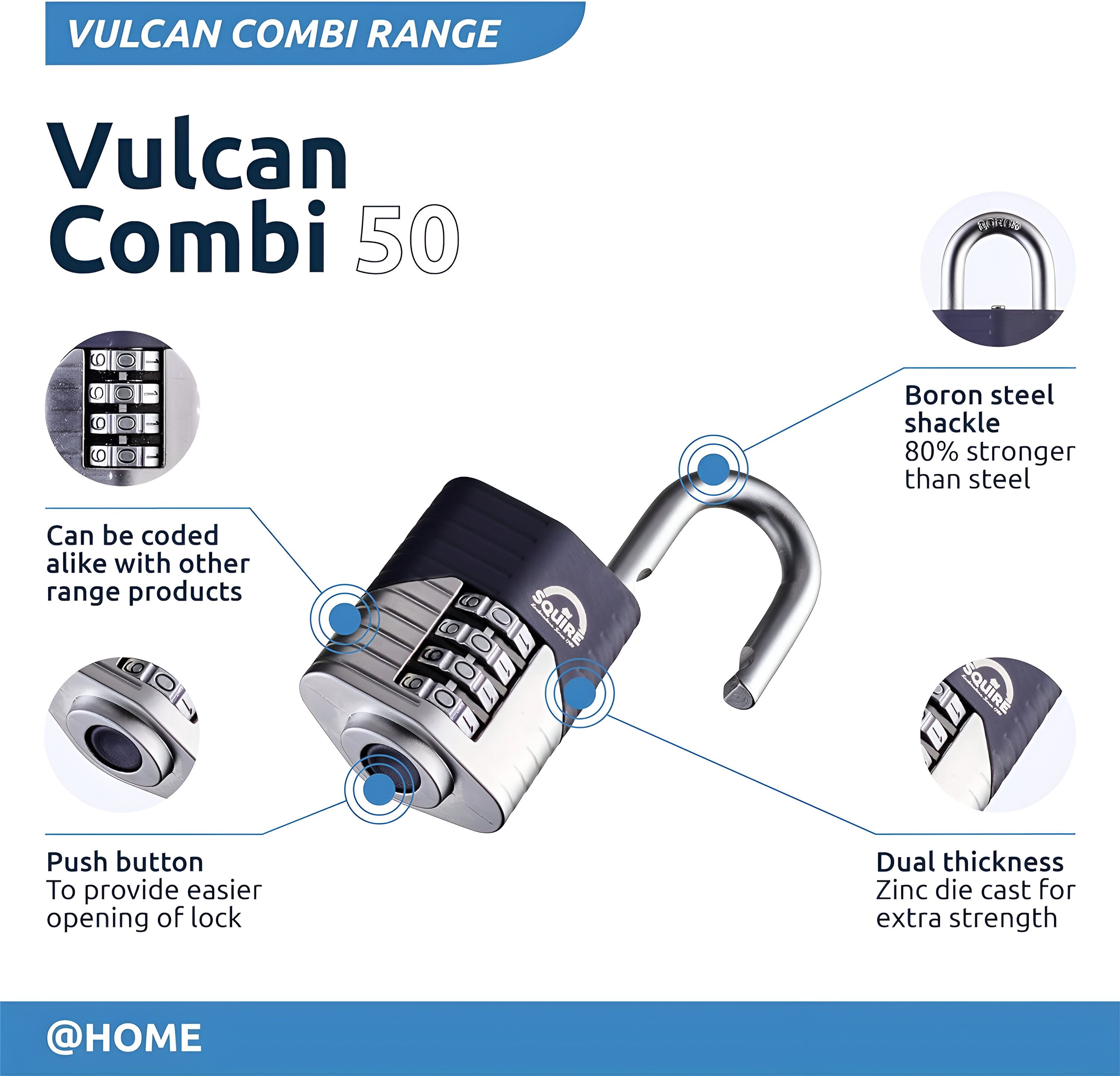 Squire Blue Boron steel Combination Padlock (W)46mm