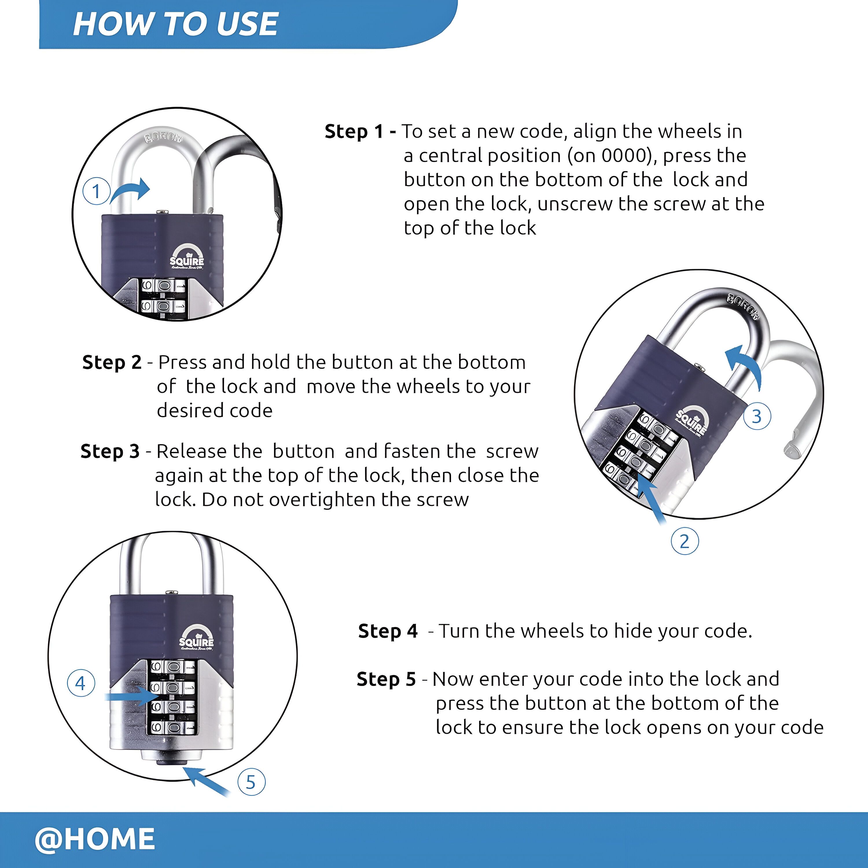 Squire Blue Boron steel Combination Padlock (W)46mm
