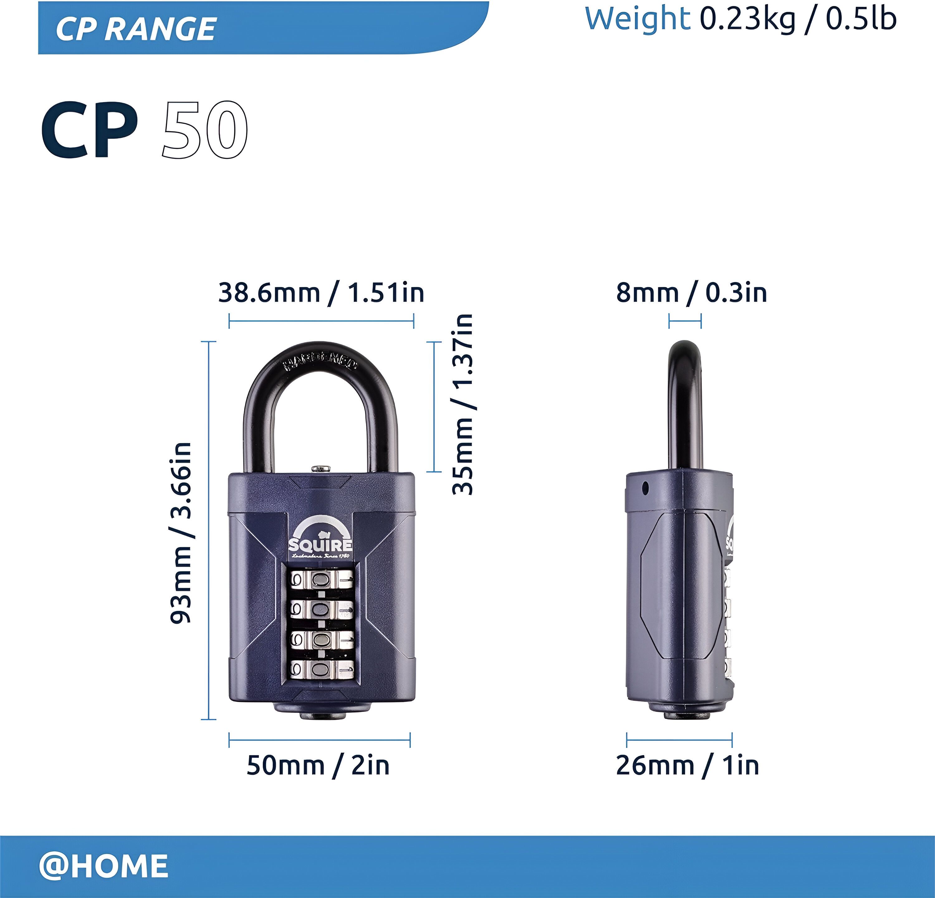 Squire Blue Steel Combination Padlock (W)48mm
