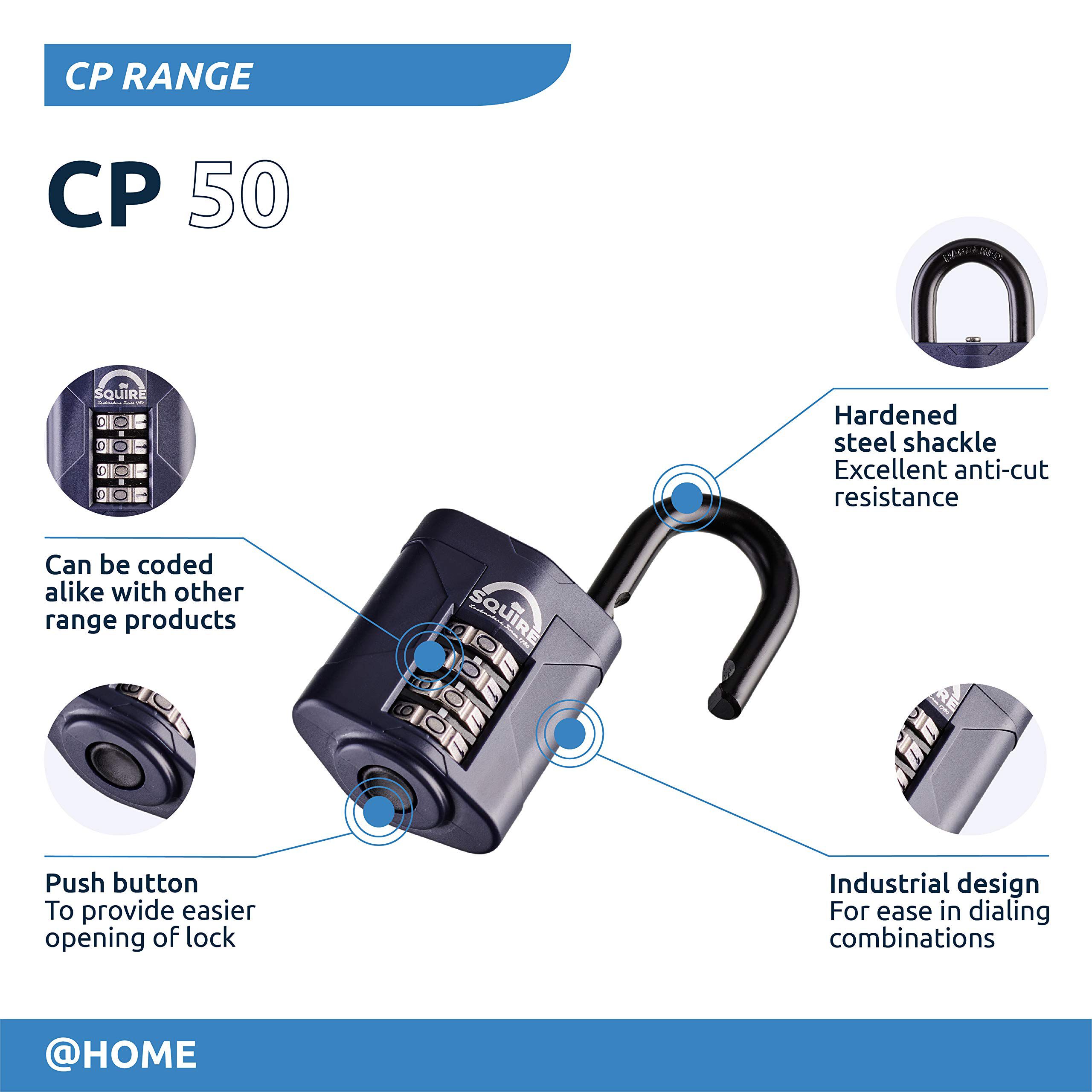 Squire Blue Steel Combination Padlock (W)48mm