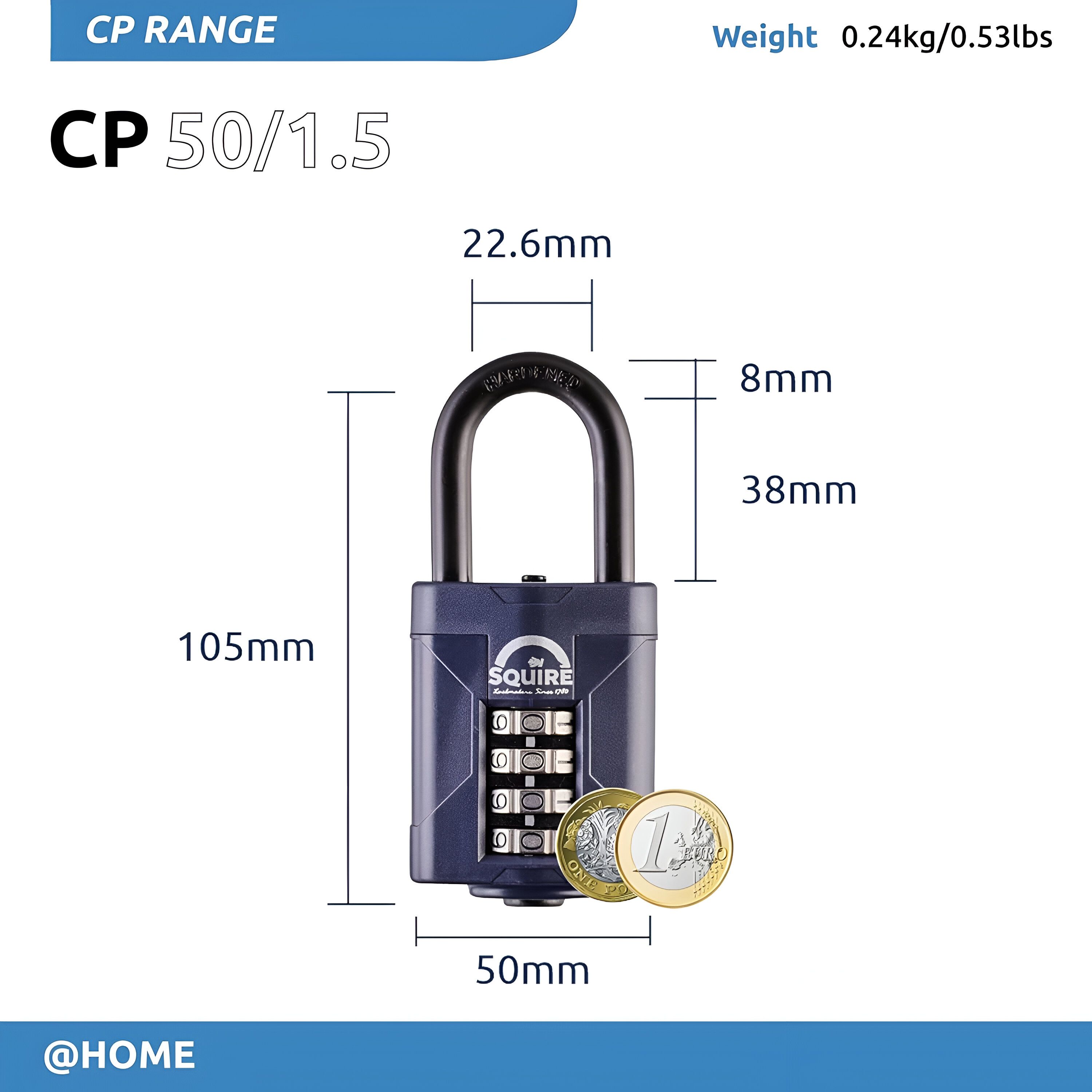 Squire Blue Steel Combination Padlock (W)48mm