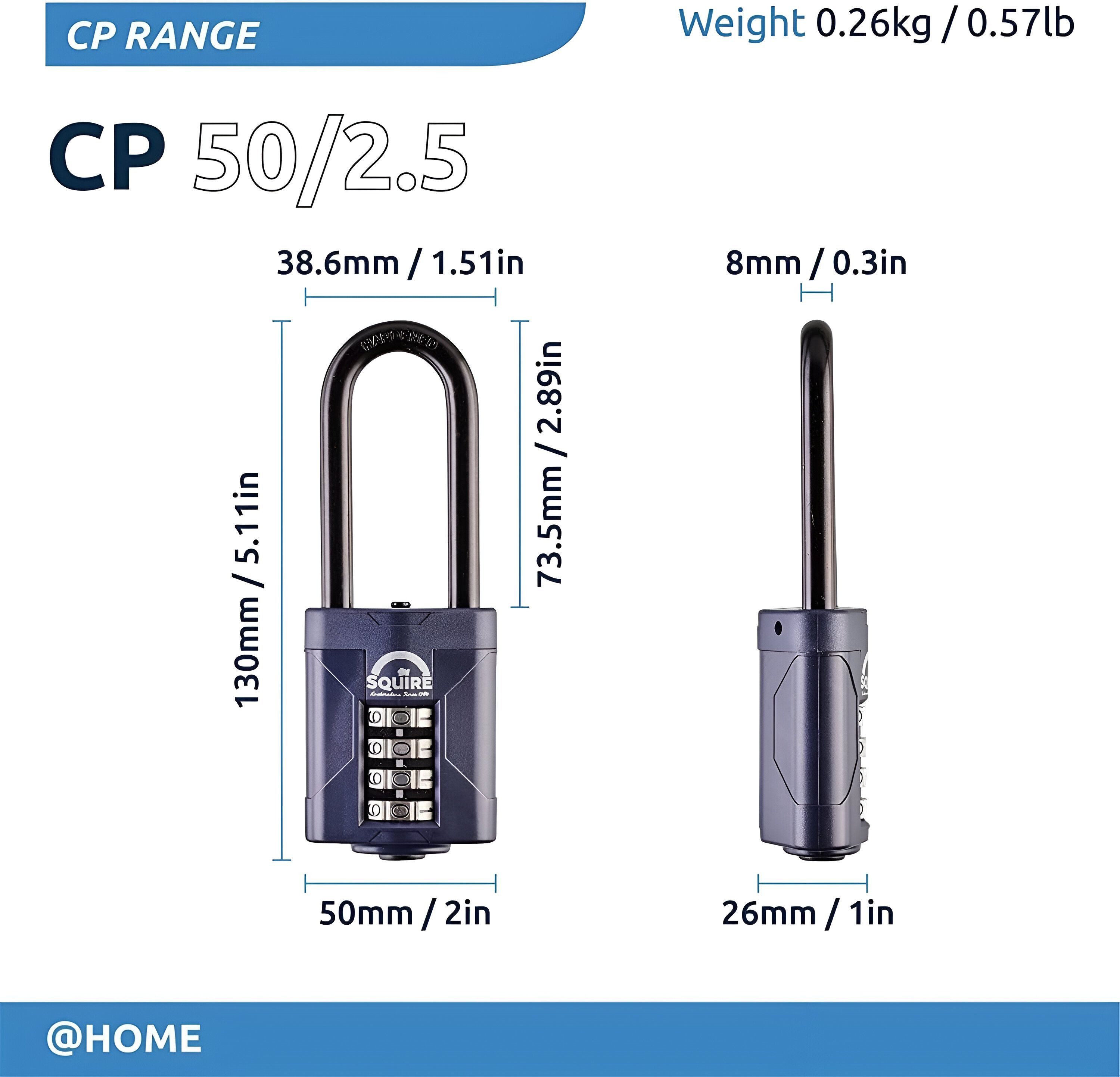 Squire Blue Steel Combination Padlock (W)48mm