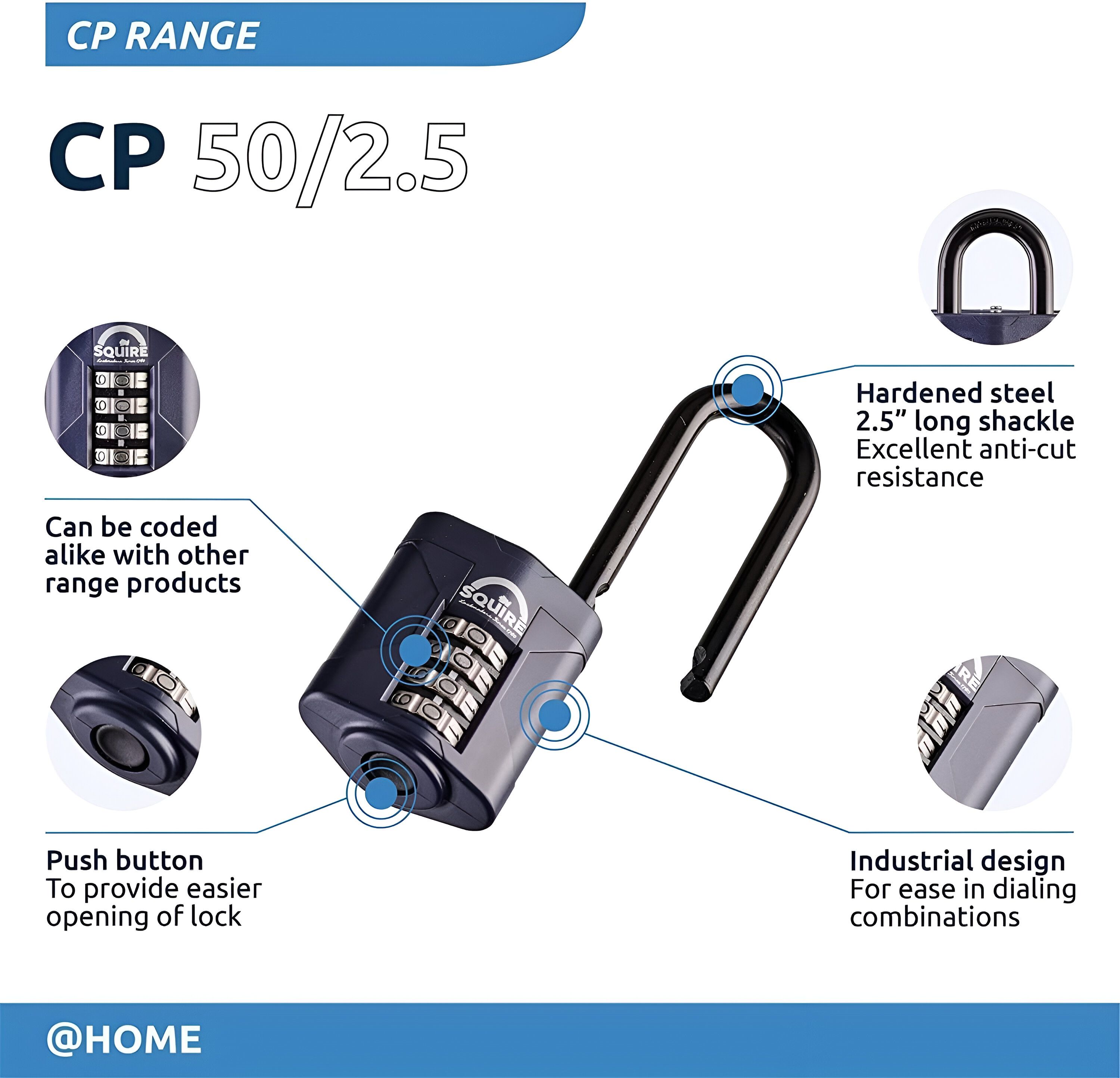 Squire Blue Steel Combination Padlock (W)48mm