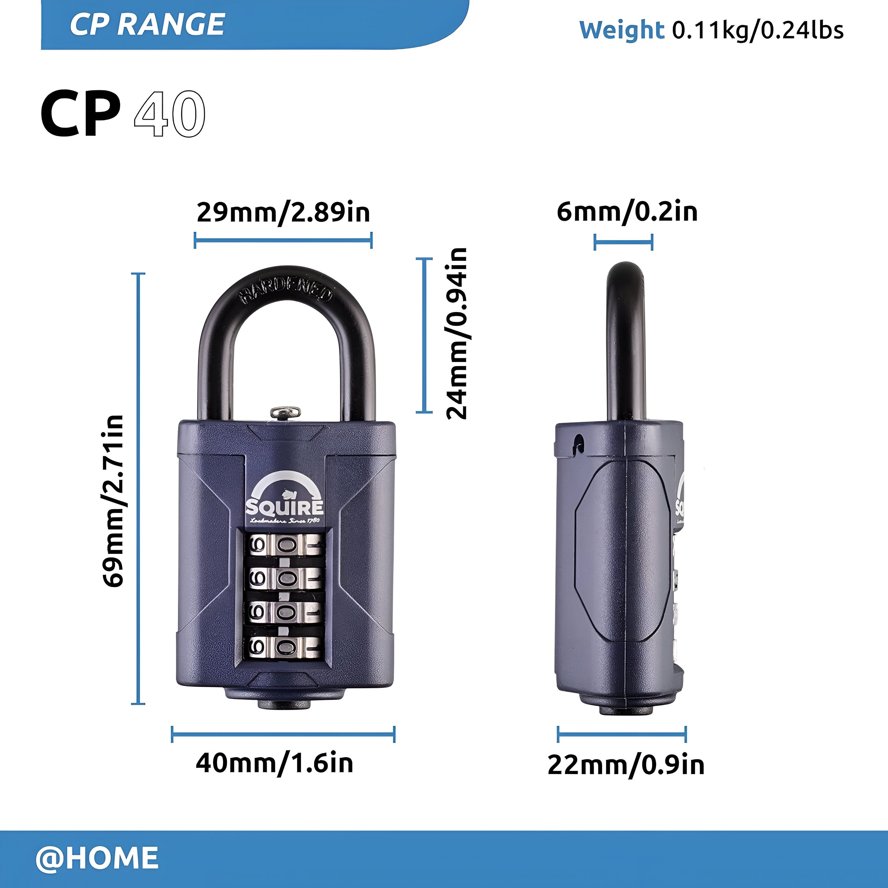 Squire CP40 Black Steel & zinc Combination Padlock (W)40mm