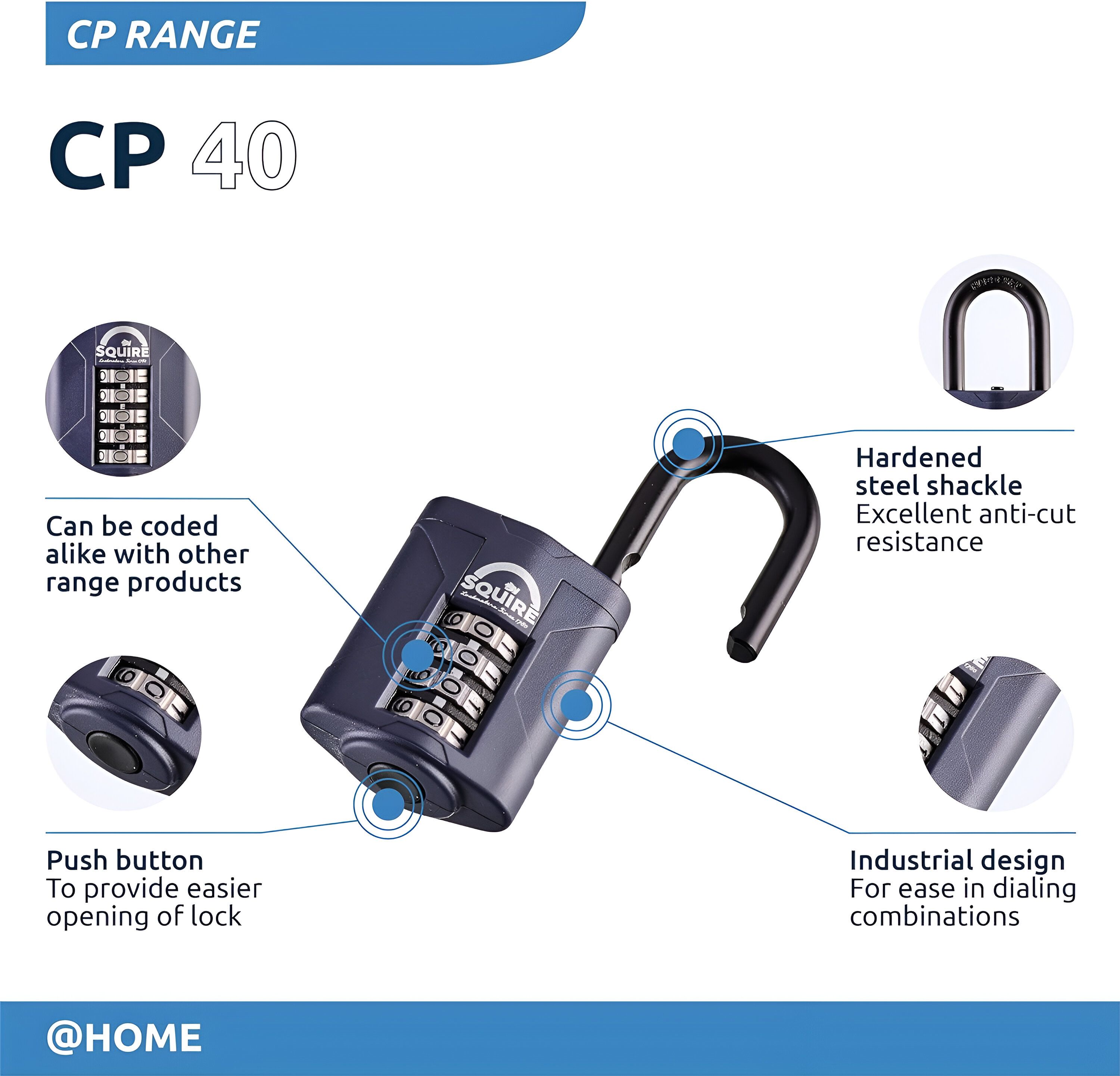 Squire CP40 Black Steel & zinc Combination Padlock (W)40mm