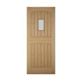 Stable 3 panel Diamond bevel Glazed Cottage White oak veneer LH & RH External Front door, (H)2032mm (W)813mm