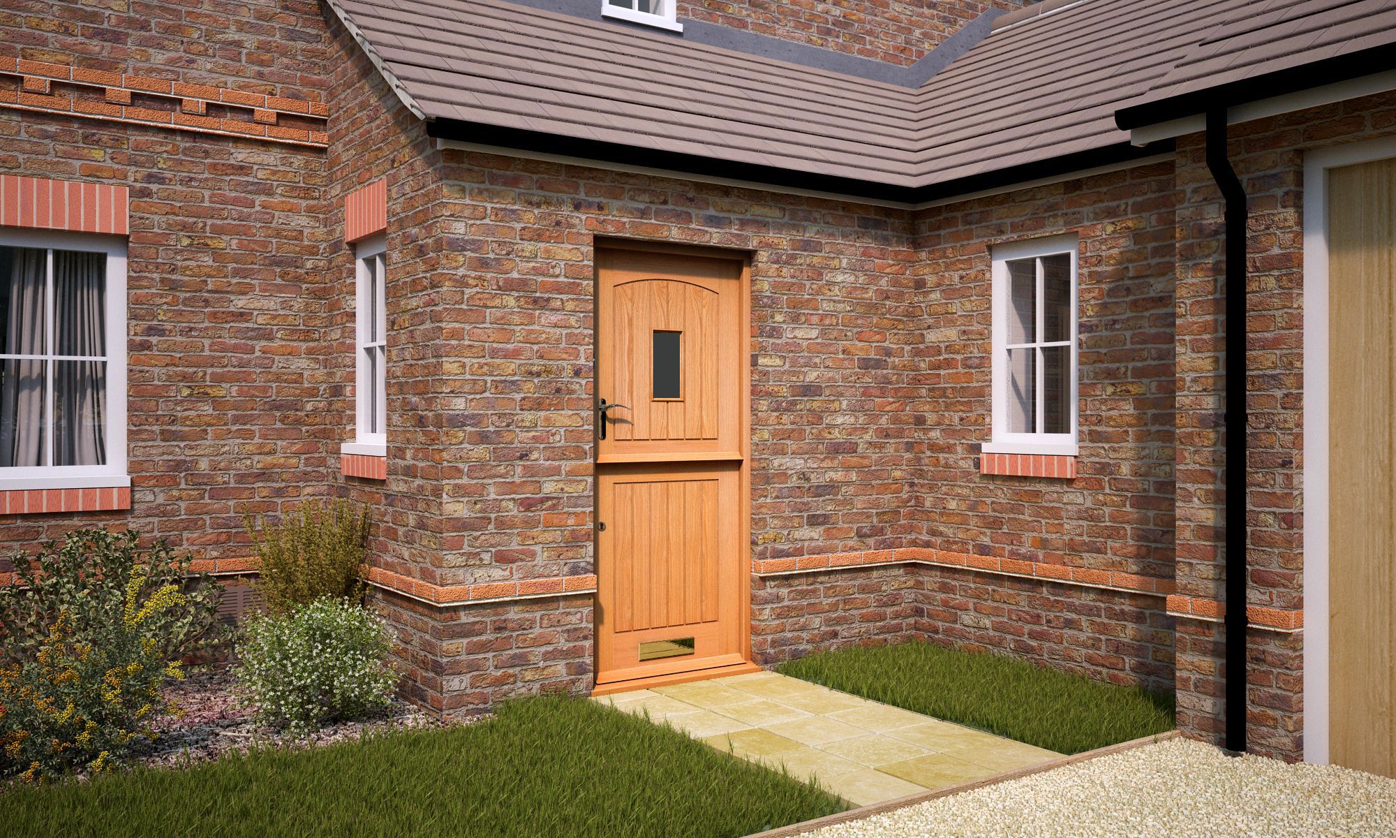 Stable Frosted glass Frosted Glazed Cottage Wooden White oak veneer External Front door, (H)1981mm (W)838mm