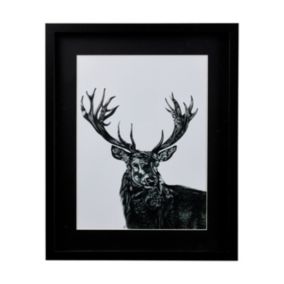 Stag Black Framed print (H)53cm x (W)43cm