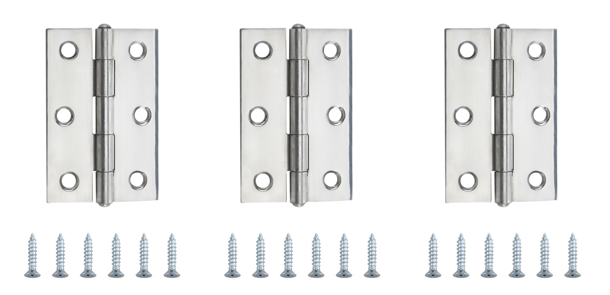 Satin Nickel-plated Metal Butt Door hinge N170 (L)75mm, Pack of 3