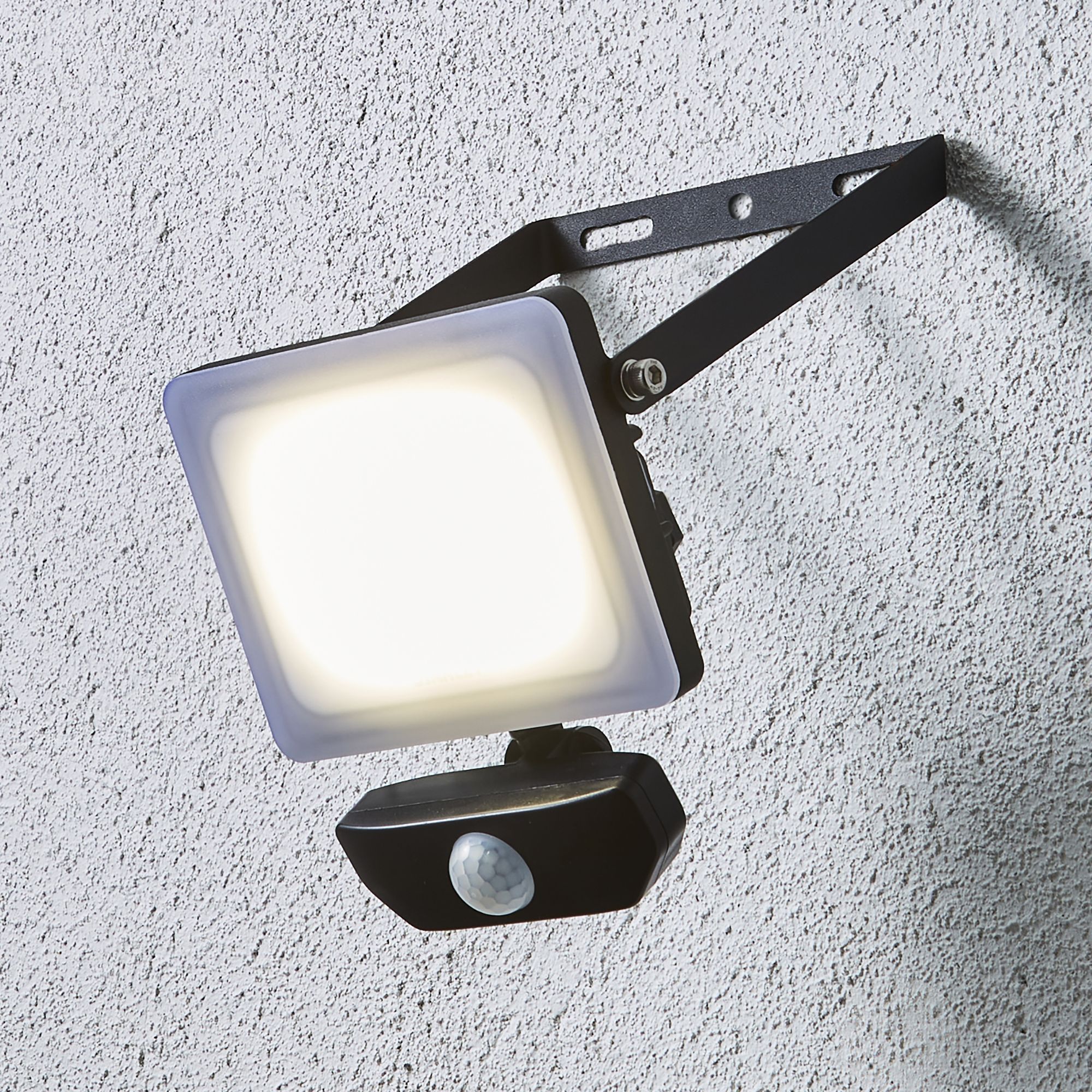 Stanley Black / Frosted Opal Mains-powered Cool daylight LED PIR Slimline floodlight 1800lm