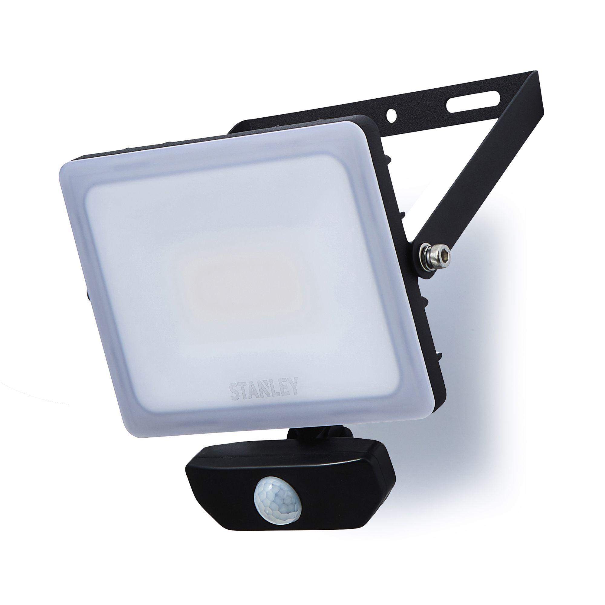 Stanley Black / Frosted Opal Mains-powered Cool daylight LED PIR Slimline floodlight 2700lm