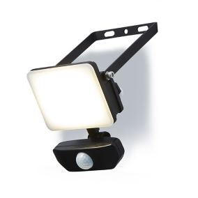 Stanley Black / Frosted Opal Mains-powered Cool daylight LED PIR Slimline floodlight 900lm