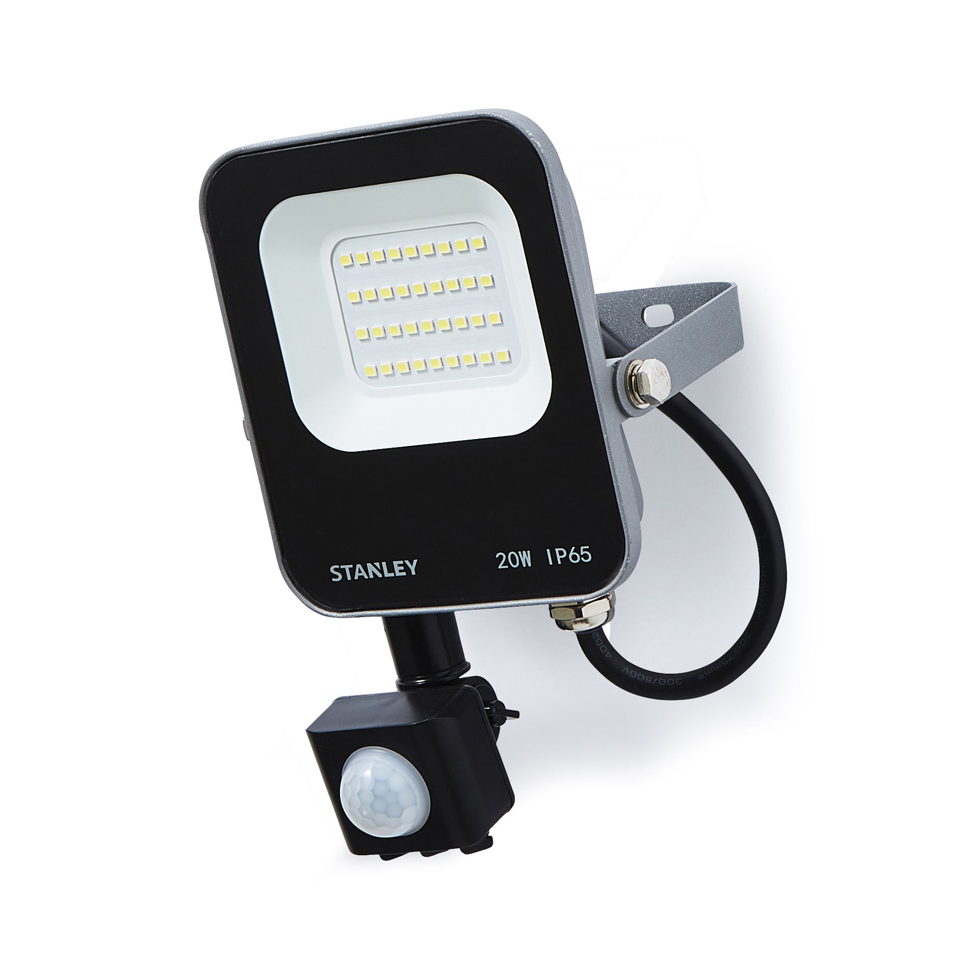 Stanley IK10 Black Mains-powered Cool daylight LED PIR Slimline floodlight 2200lm