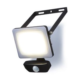 Stanley IK10 Black Mains-powered Cool daylight LED PIR Slimline floodlight 3300lm