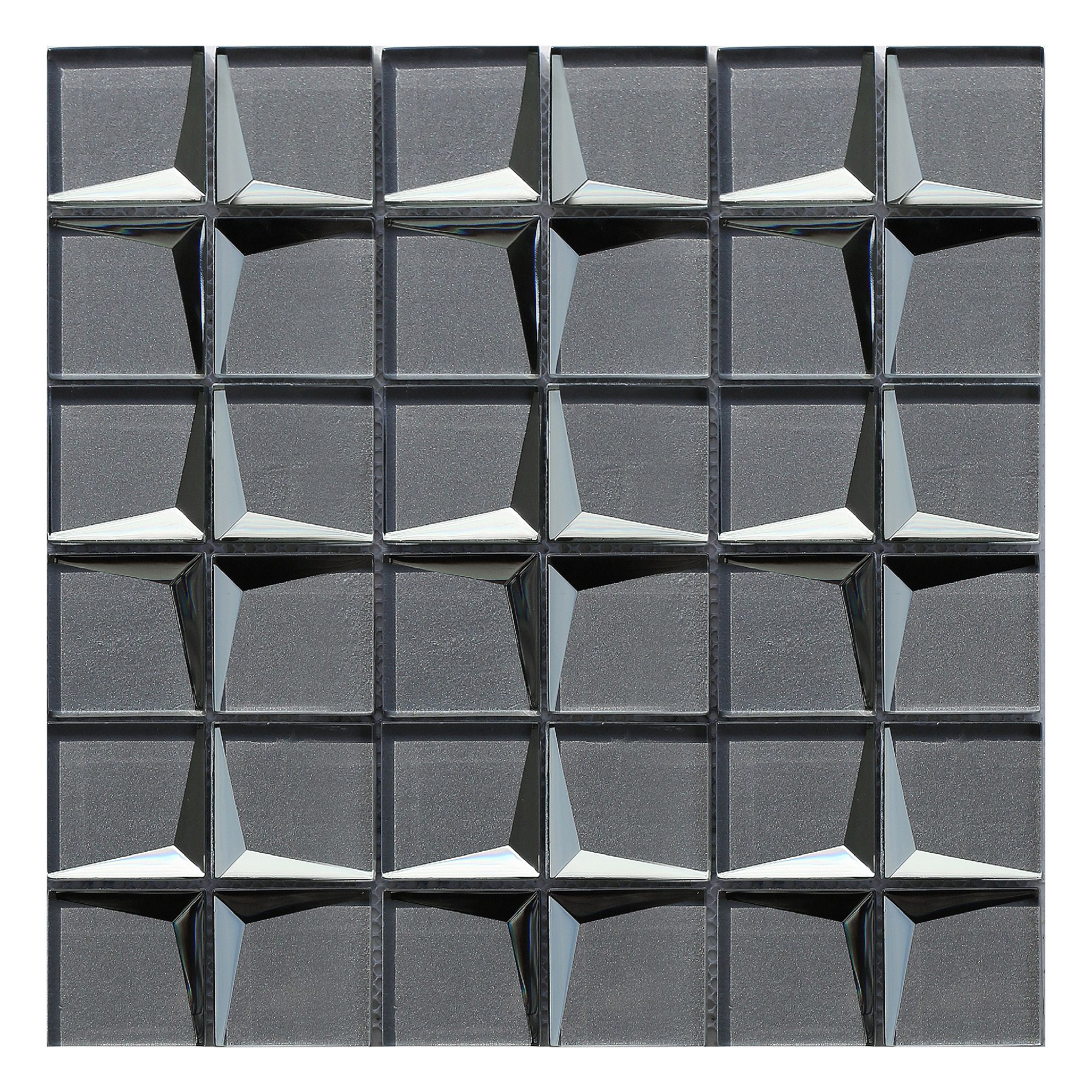Stargazer Grey Mirror effect Glass 2x2 Mosaic tile, (L)300mm (W)300mm