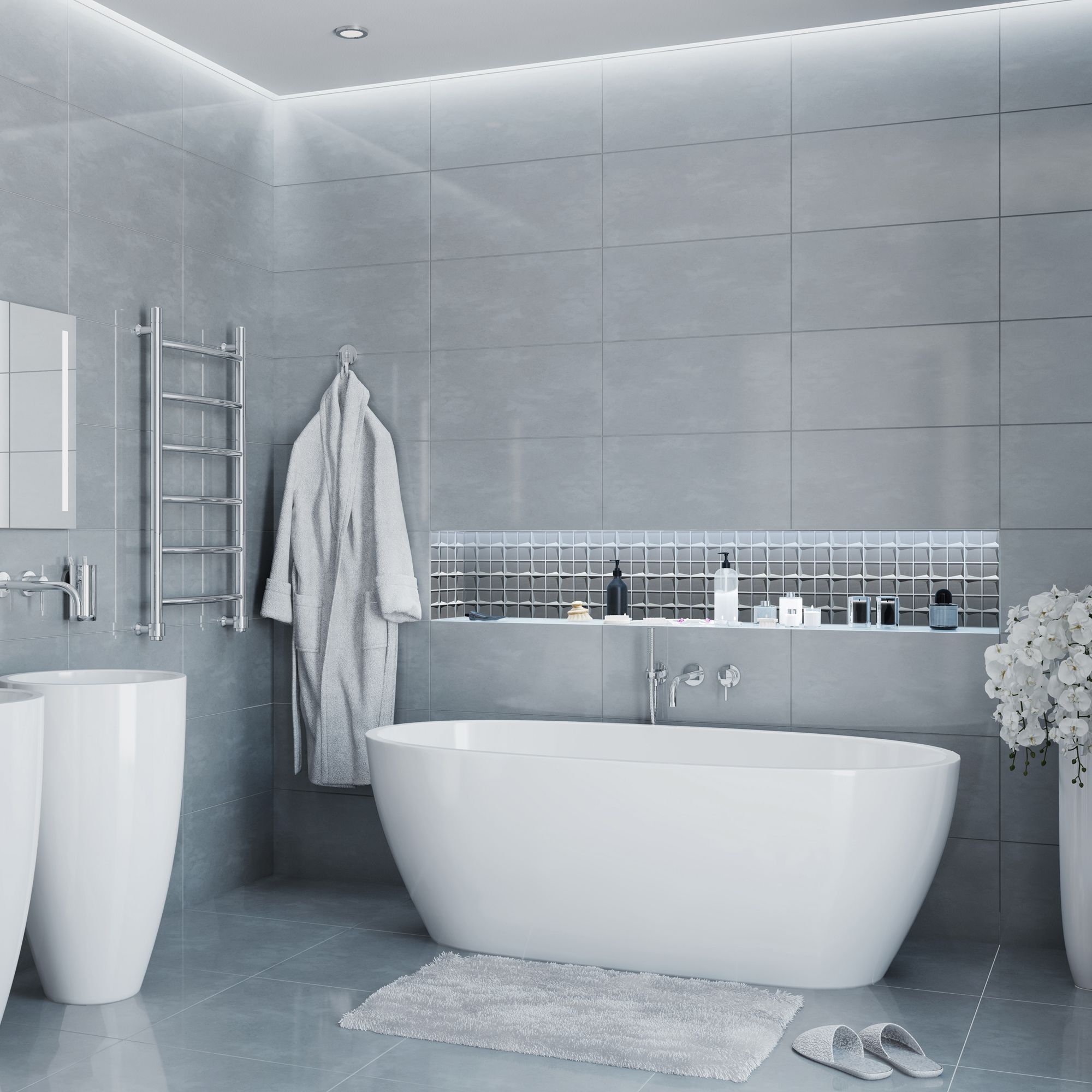 Stargazer Grey Mirror effect Glass 2x2 Mosaic tile, (L)300mm (W)300mm