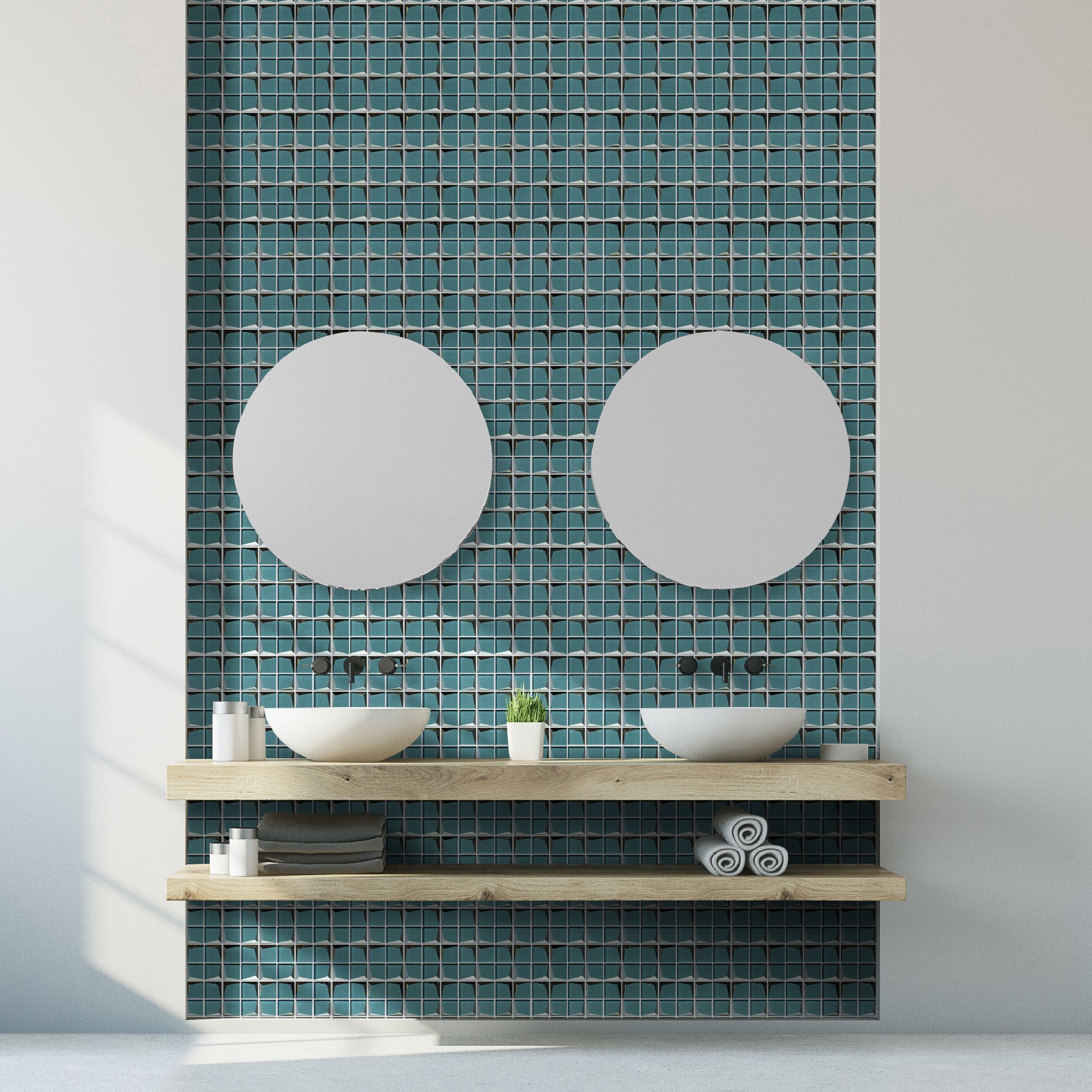 Stargazer Teal Mirror effect Glass 2x2 Mosaic tile, (L)300mm (W)300mm
