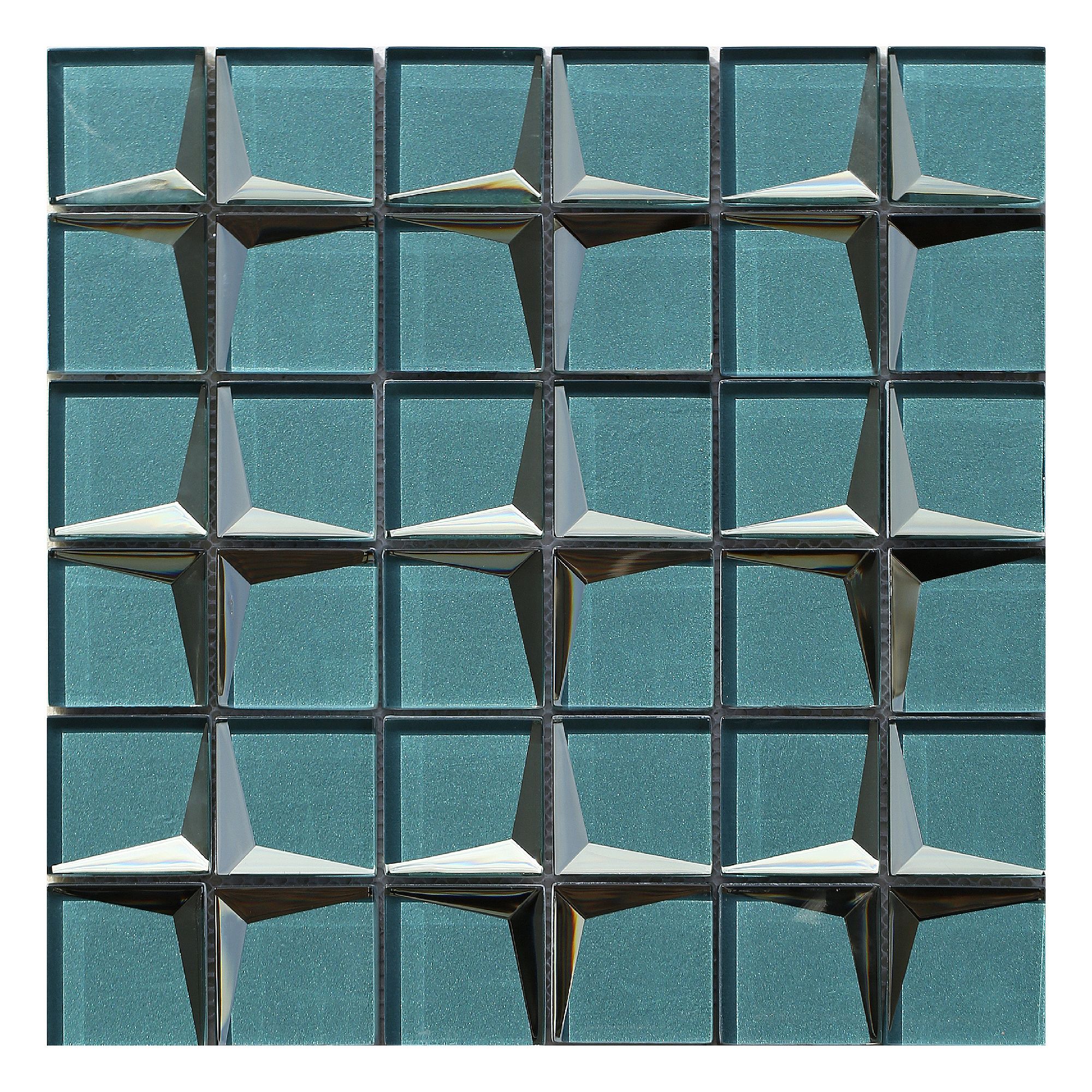 Stargazer Teal Mirror effect Glass 2x2 Mosaic tile, (L)300mm (W)300mm