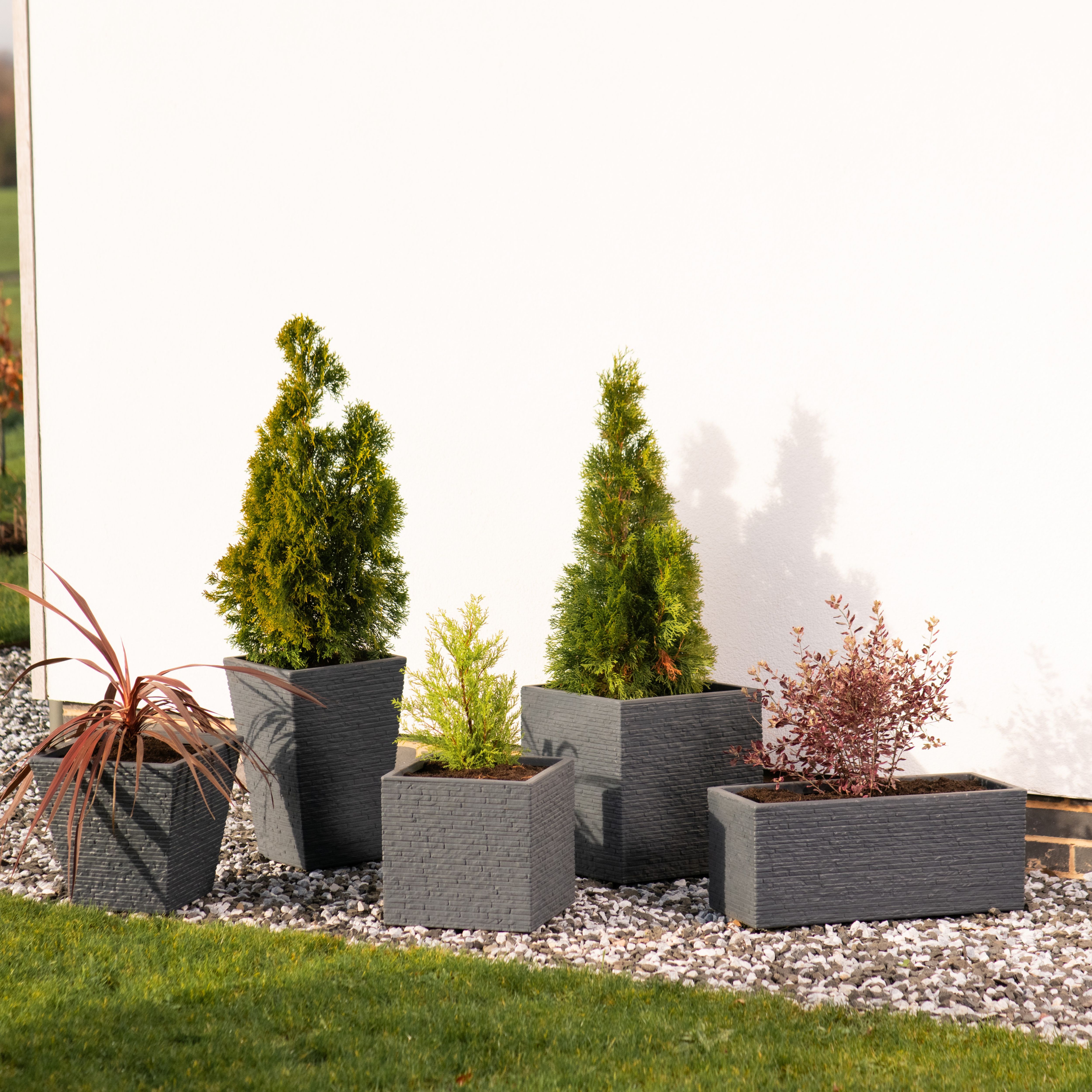 Strata Ash Plastic Rectangular Planter (H)25.5cm (W)25cm