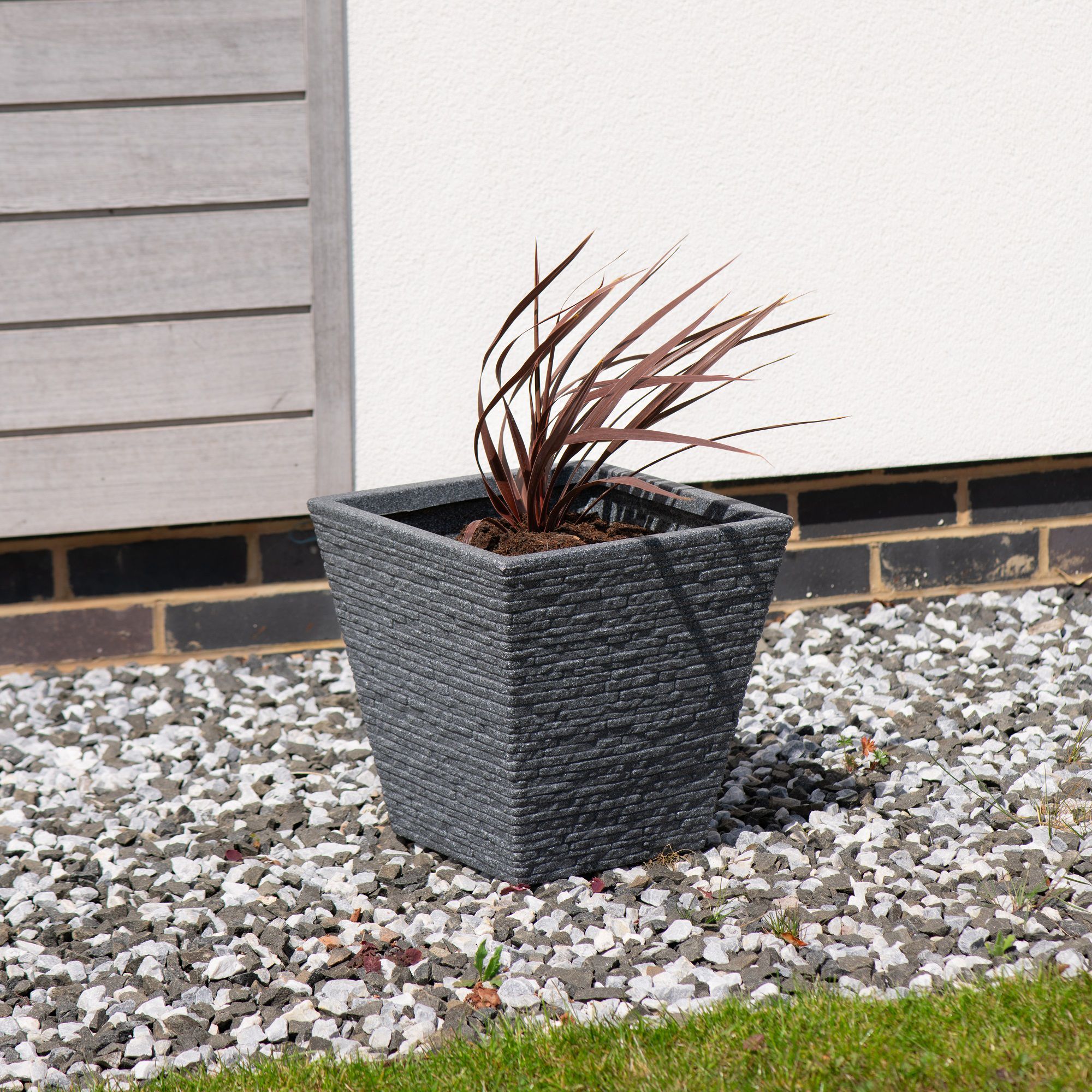 Strata Ash Plastic Slate Effect Square Planter (H)33cm (W)33.5cm (D)33.5cm