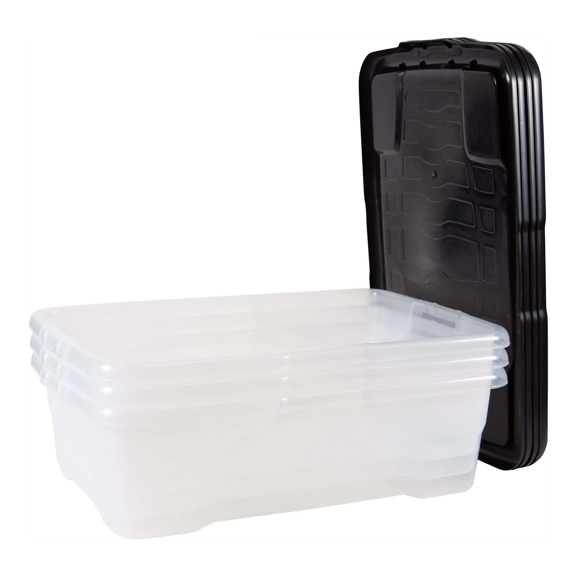 Strata Heavy duty Black 42L Plastic Stackable Storage box & Lid