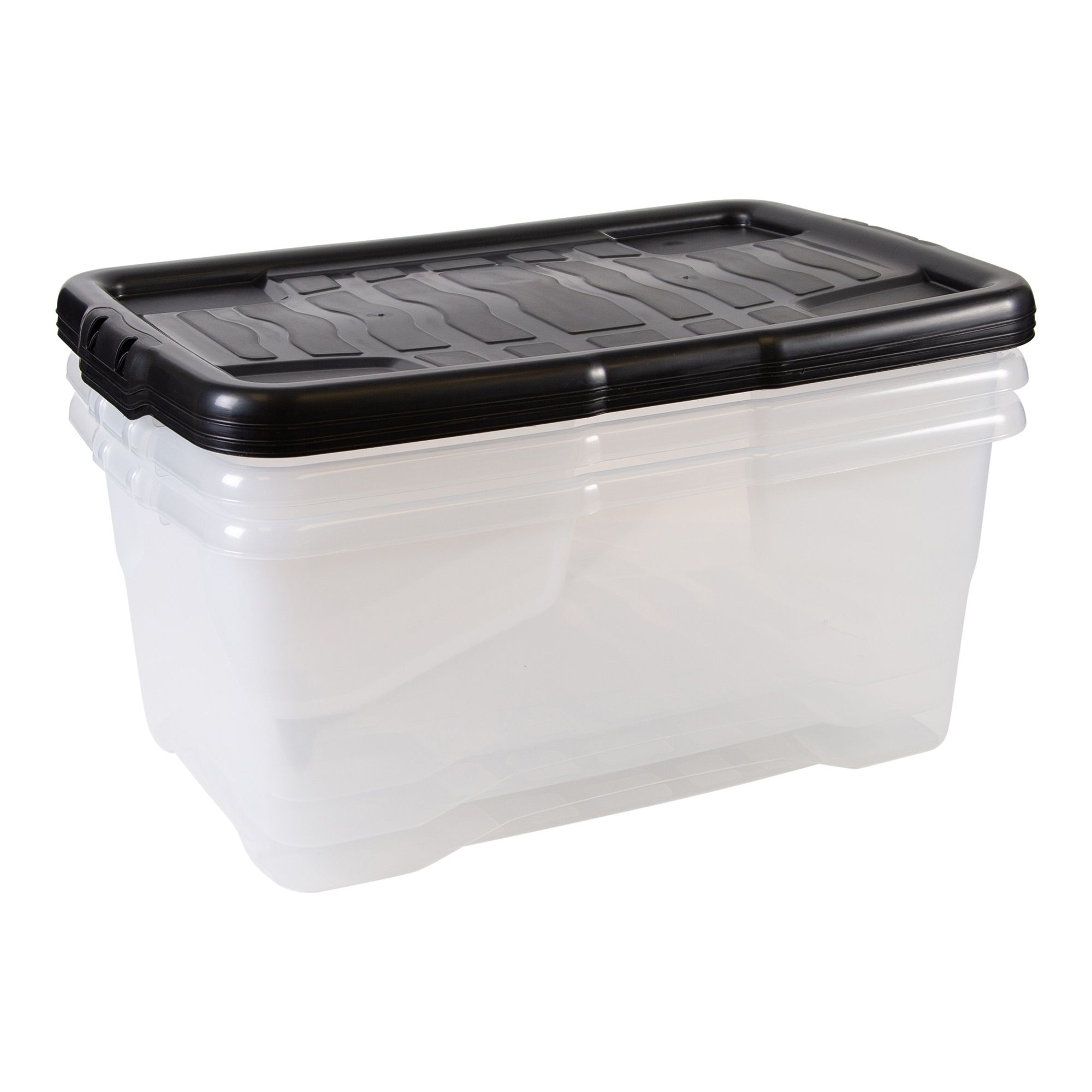 Strata Curve Clear & Black 42L Medium Stackable Storage box with Lid, Pack of 3