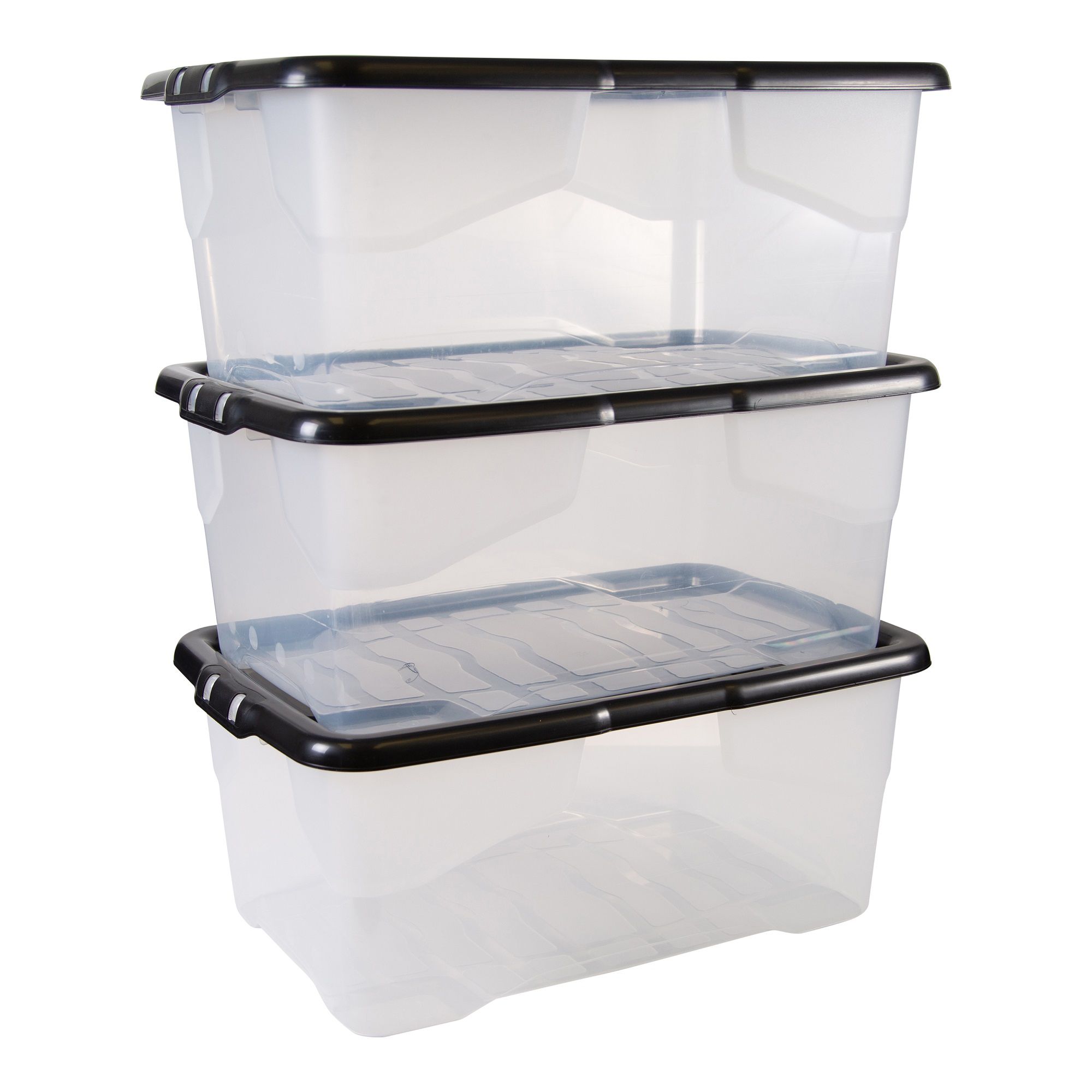Strata Curve Clear & Black 42L Medium Stackable Storage box with Lid, Pack of 3