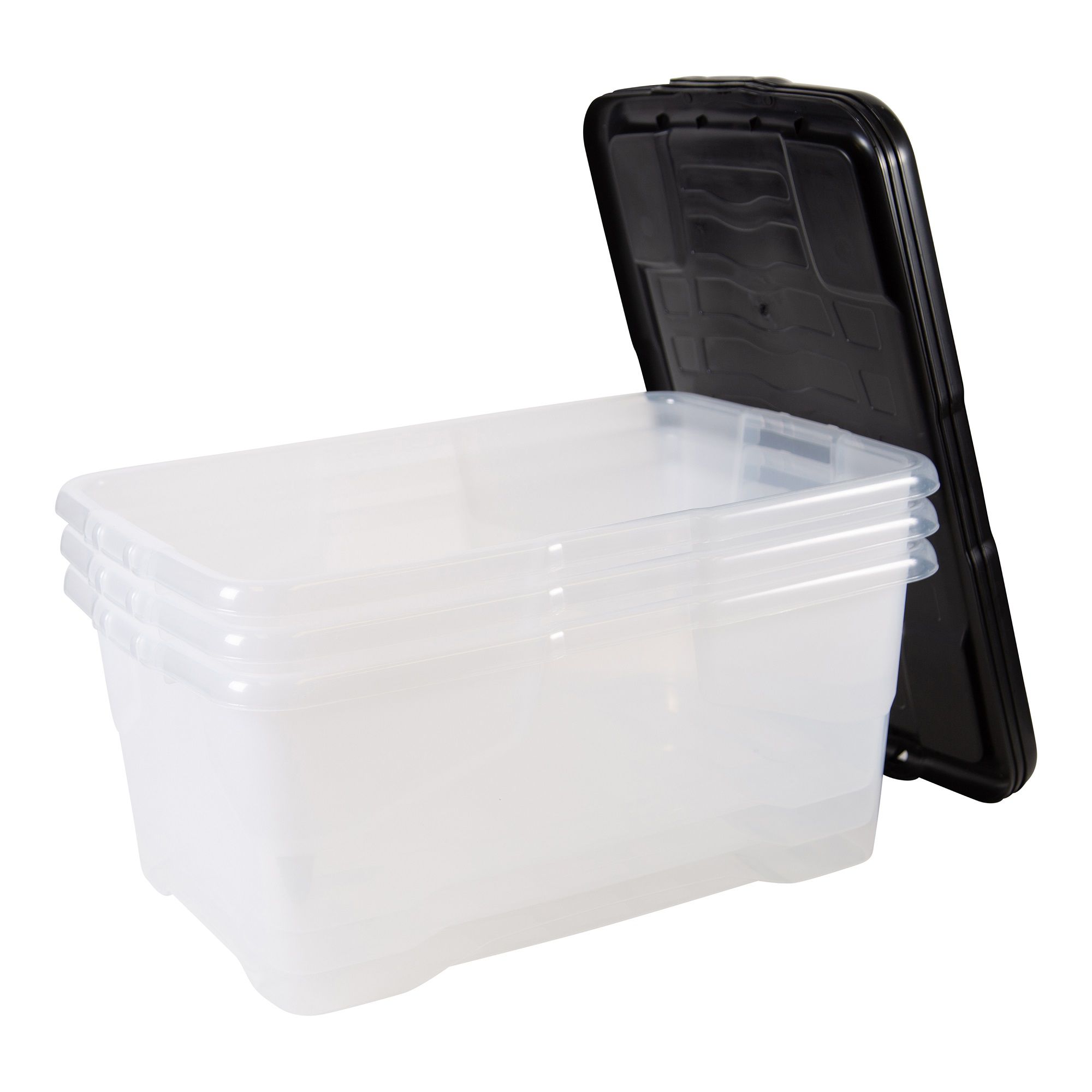 Strata Curve Clear & Black 42L Medium Stackable Storage box with Lid, Pack of 3