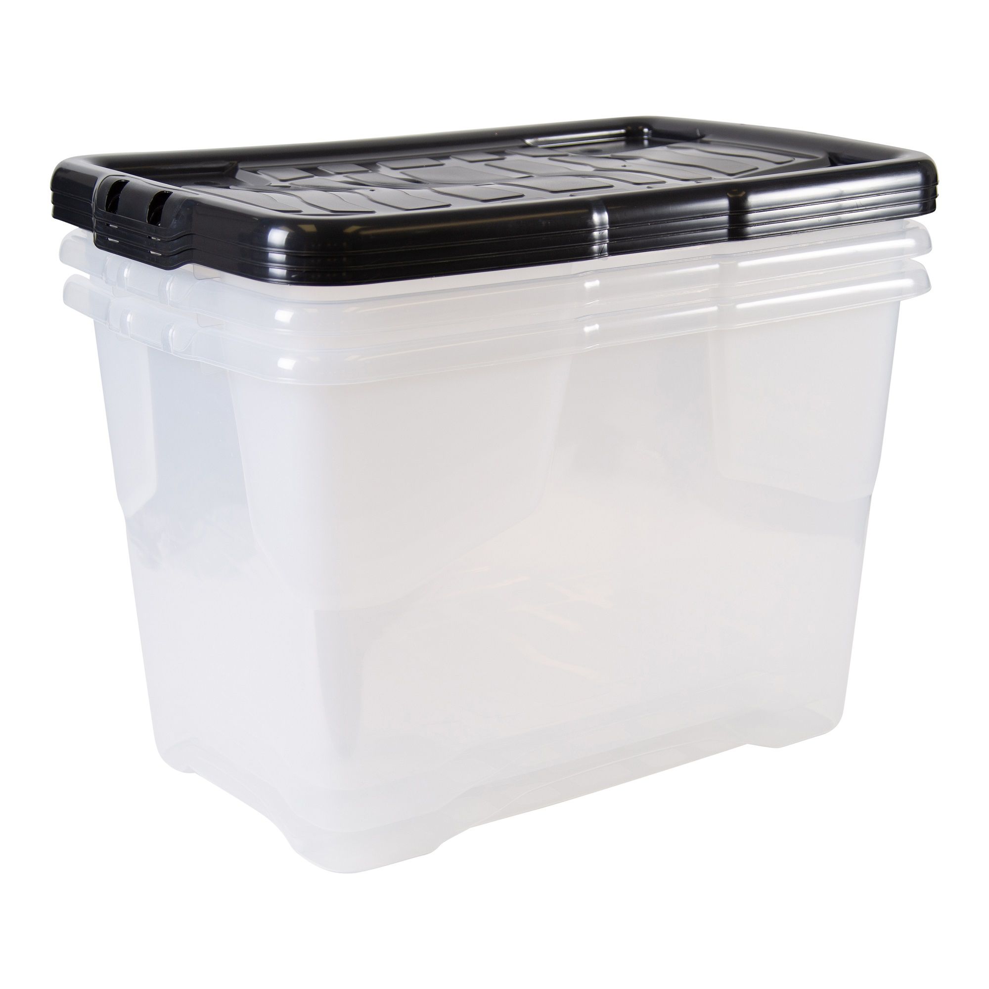 Strata Curve Clear & Black 65L Large Plastic Stackable Storage box with Lid, Pack of 3