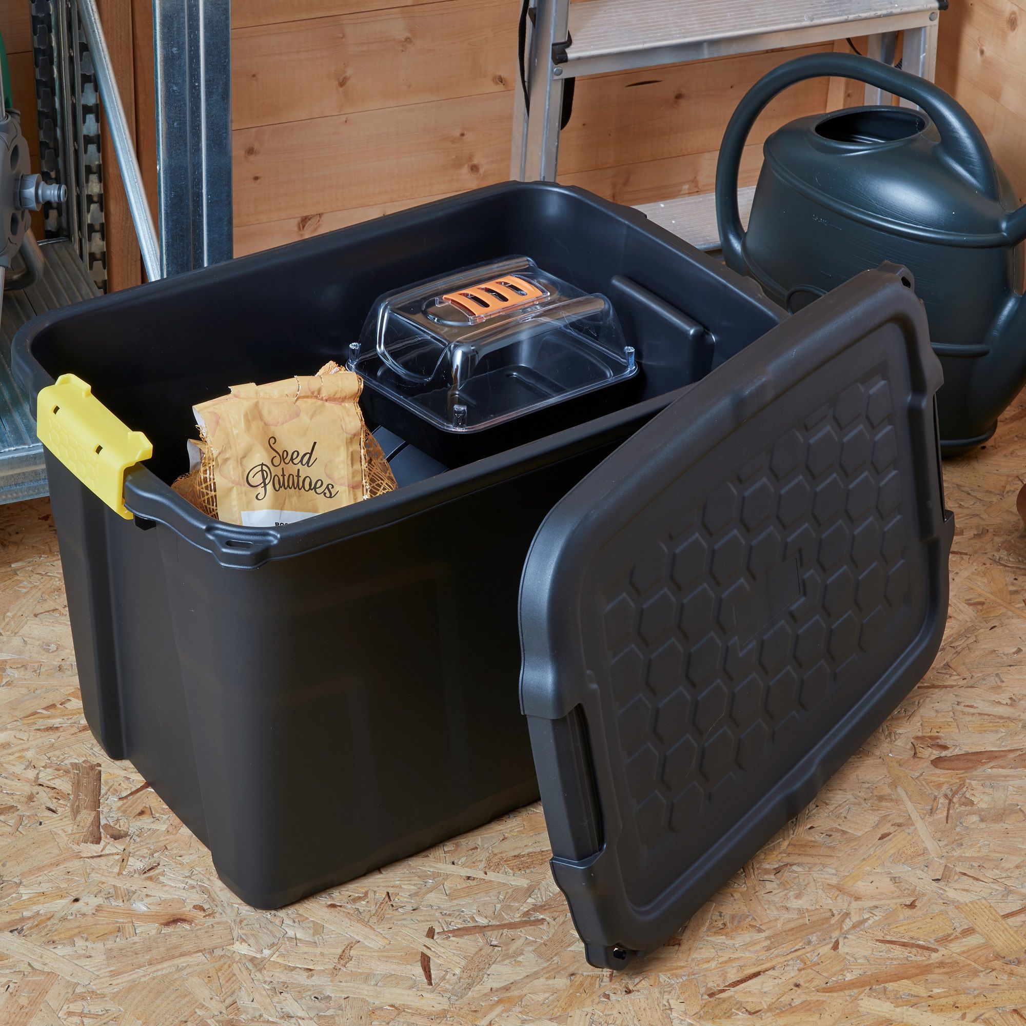 Strata Heavy duty Black 42L Plastic Stackable Storage box & Lid