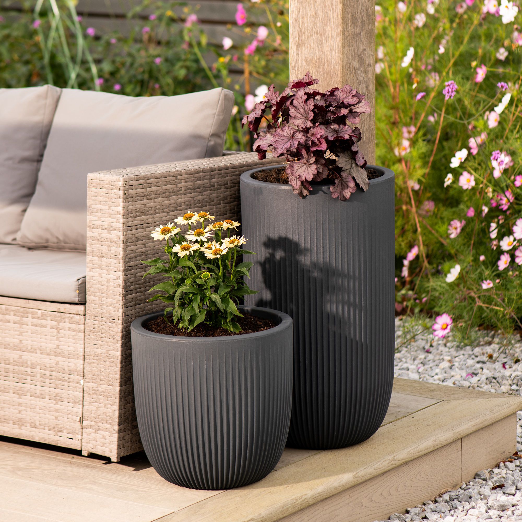 Strata Pacific Matt Cappuccino Brown Plastic Plant pot (Dia) 35cm, (H)34.5cm