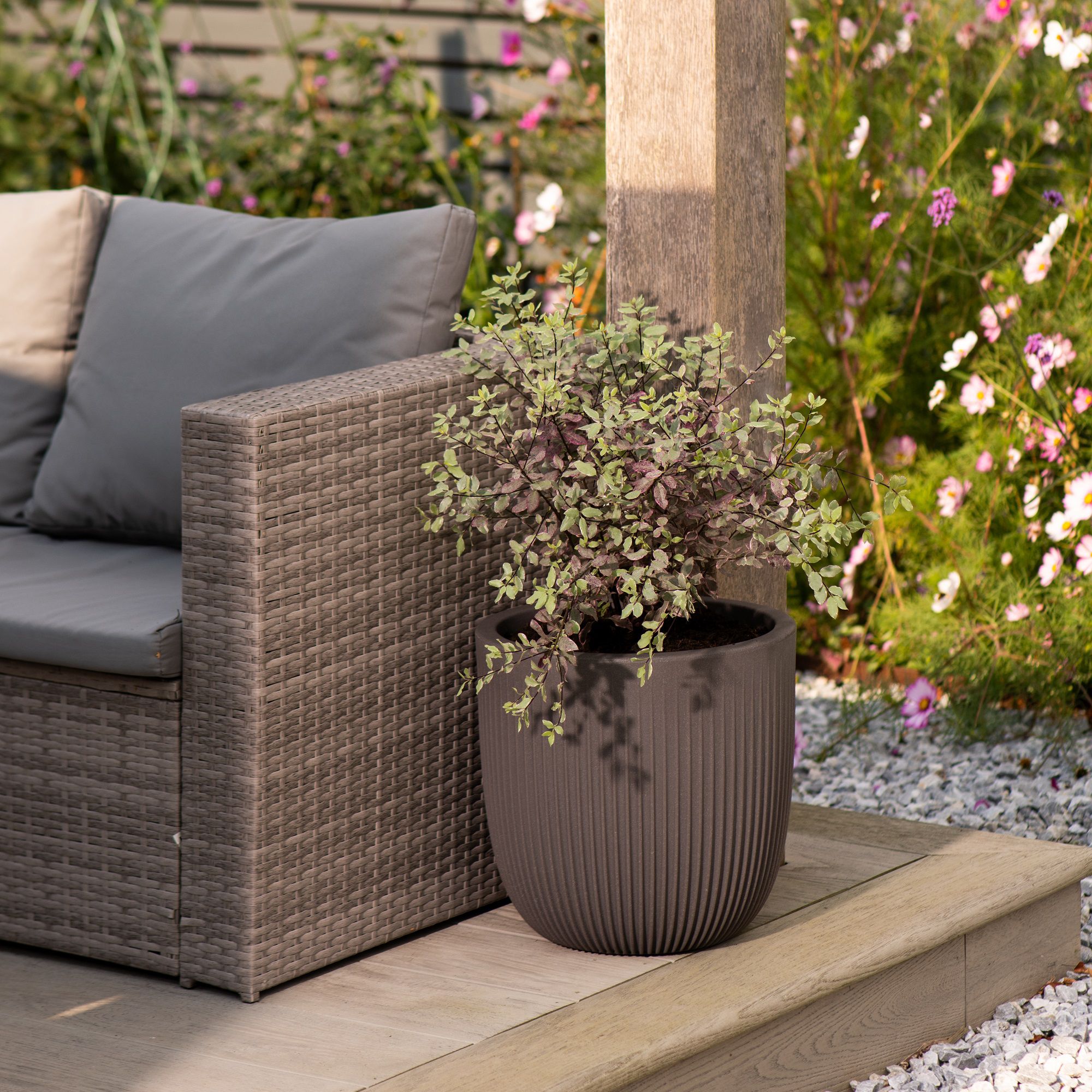 Strata Pacific Matt Graphite Grey Plastic Plant pot (Dia) 35cm, (H)34.5cm