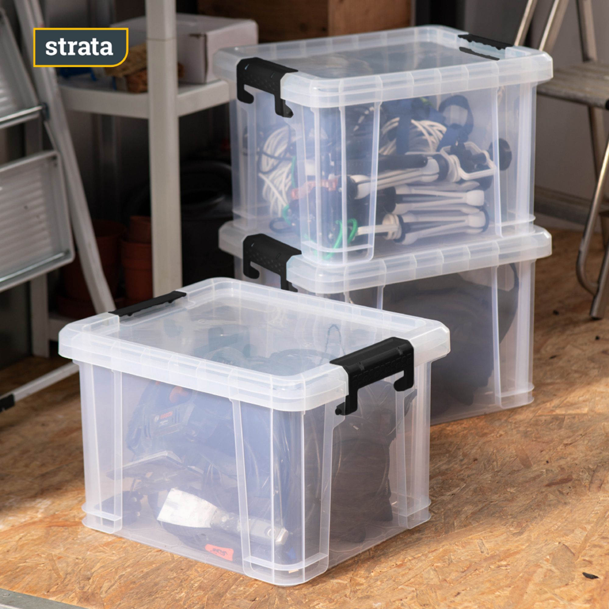 Strata Stackmaster 40L Medium Plastic Stackable Storage box with Lid ...