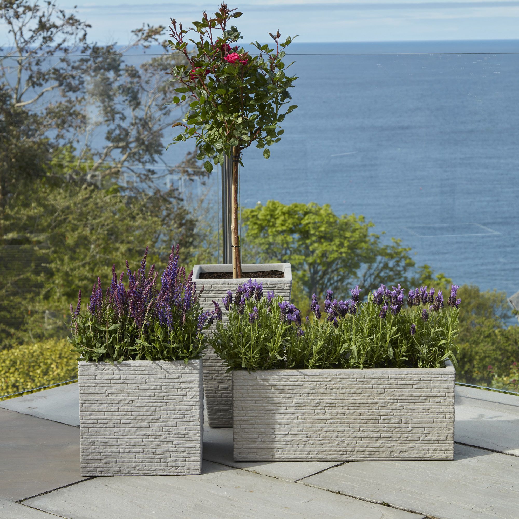 Strata Stone Plastic Slate Effect Square Planter (H)45cm (W)30cm (D)30cm