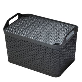 Strata Urban Dark grey Plastic Stackable Storage basket & Lid (H)29cm (W)30cm (D)43.5cm