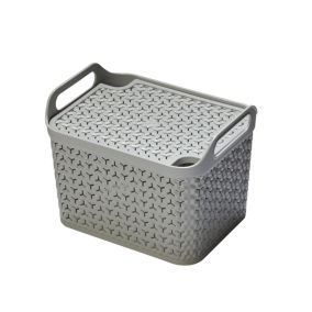 Strata Urban Grey Plastic Stackable Storage basket & Lid (H)23cm (W)23.5cm (D)30.5cm