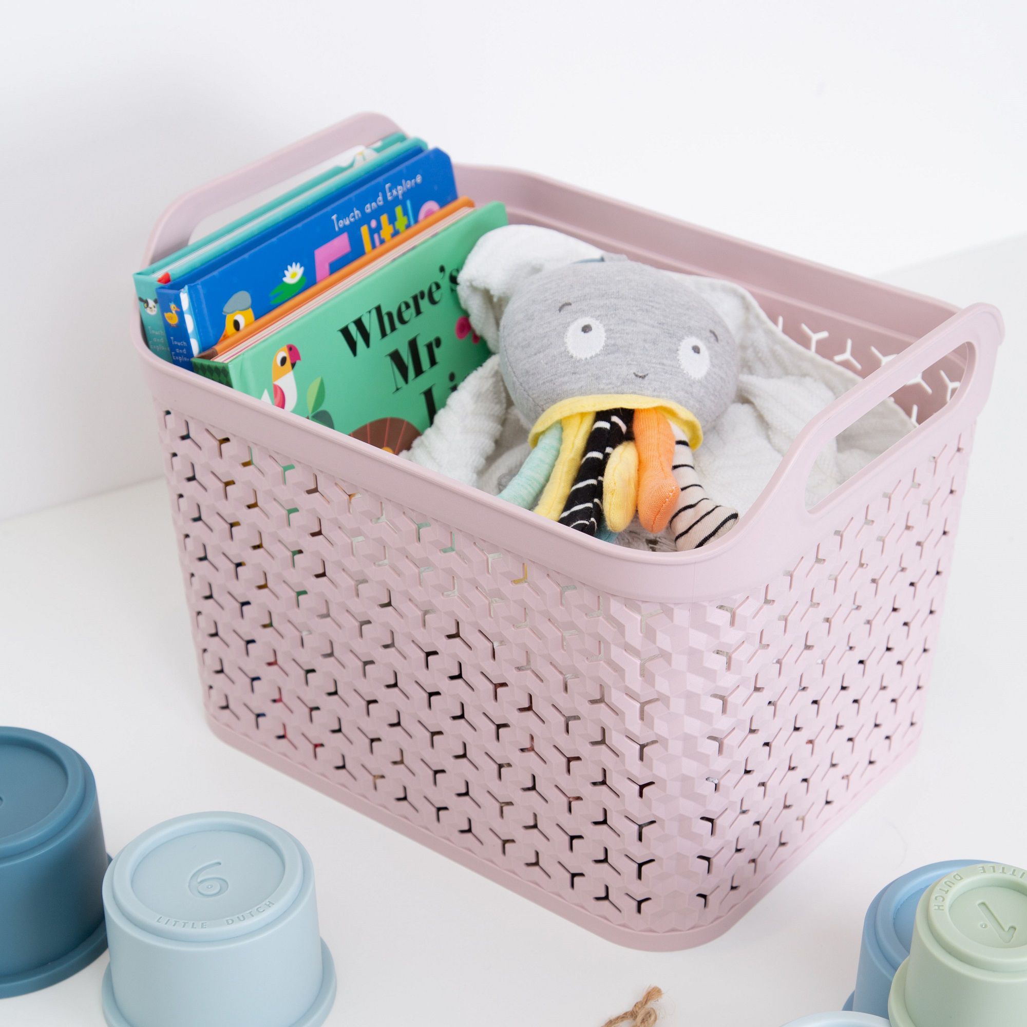 Strata Urban Pink Plastic Large Stackable Storage basket & Lid (H)29cm (W)30cm (D)43.5cm