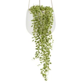 String of beads in 13cm White Ceramic Hanging pot