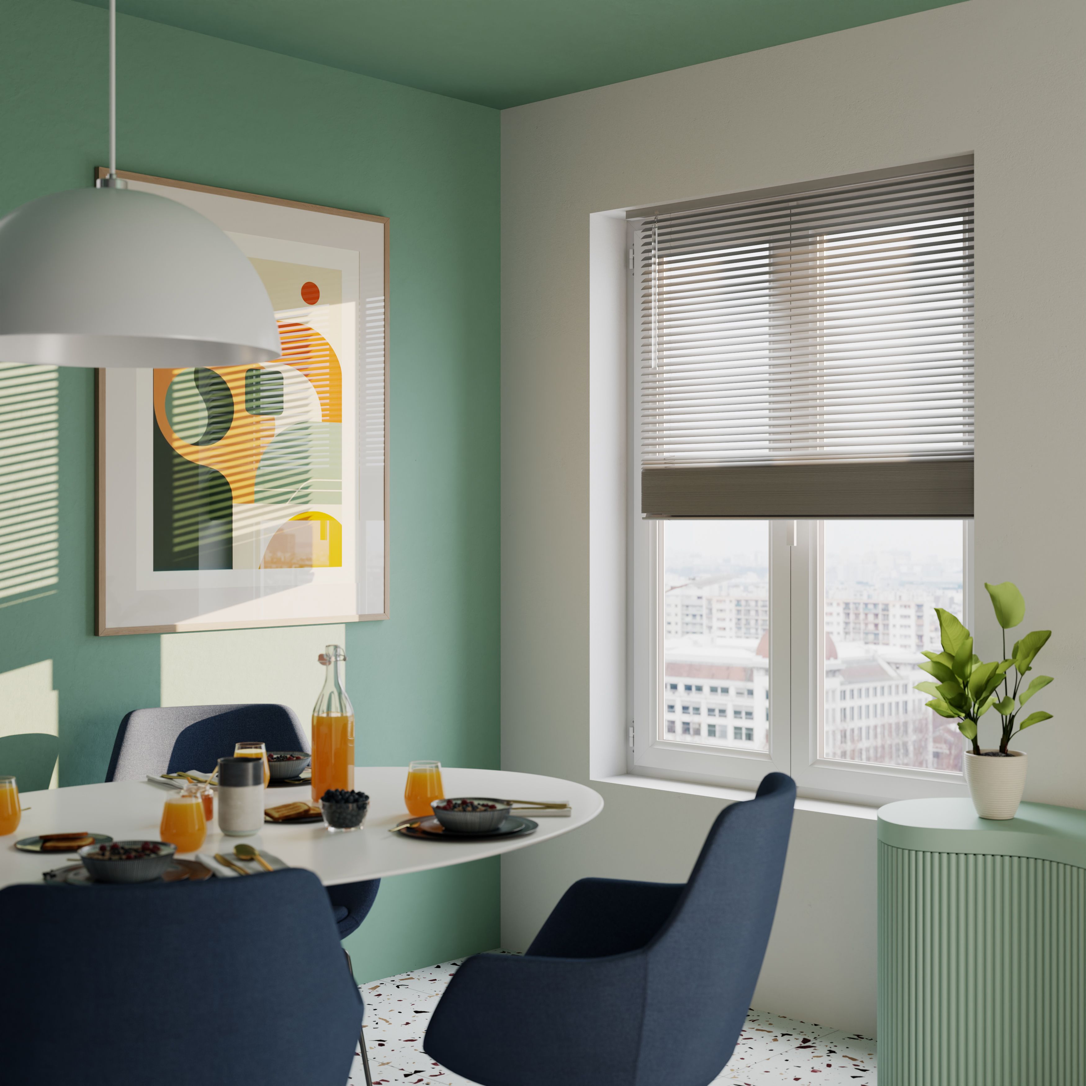 Studio Grey Nickel effect Aluminium Venetian Blind (W)160cm (L)180cm