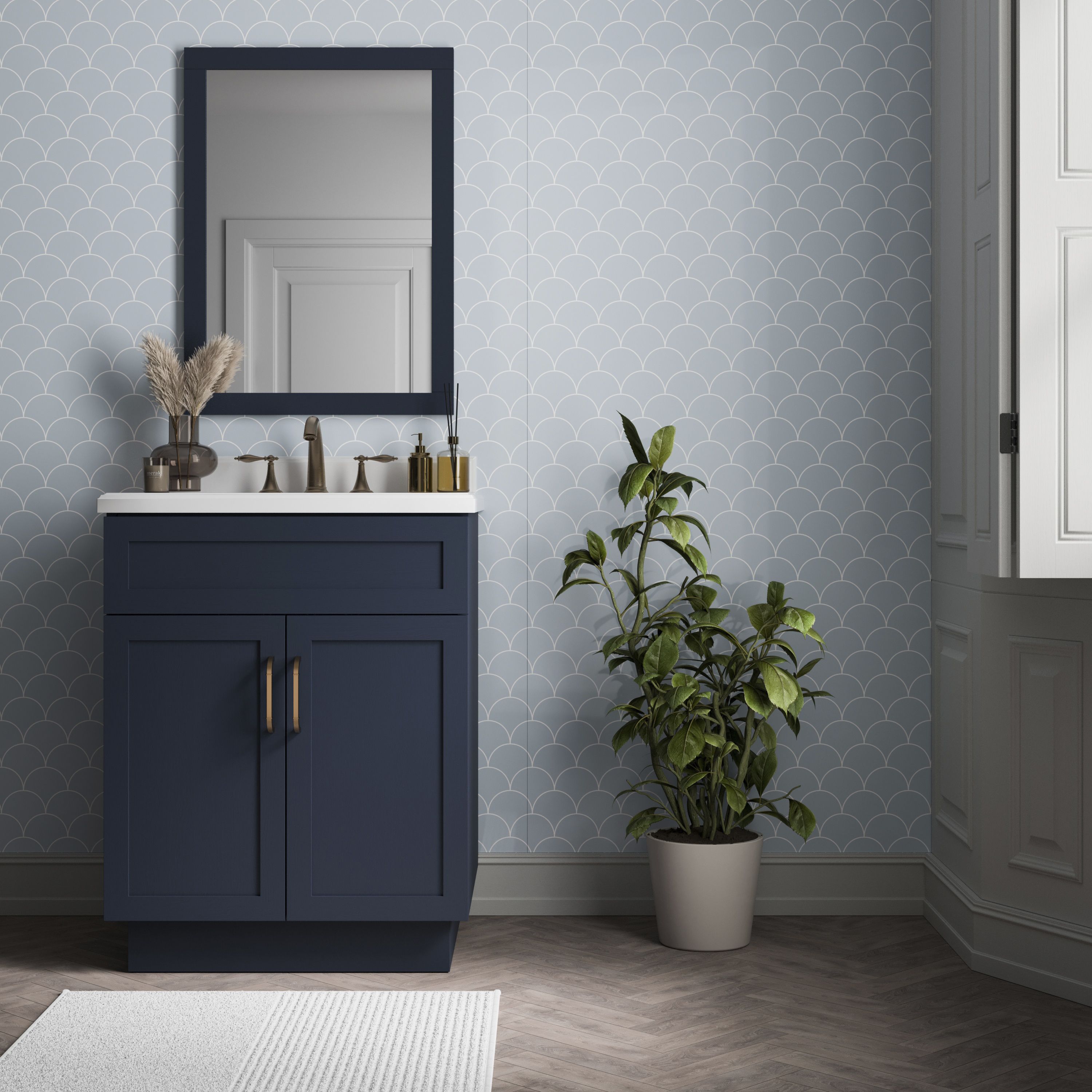 Stylepanel Acrylic Bathroom Decorative panel (H)2400mm (W)896mm - Gloss Blue Escallop