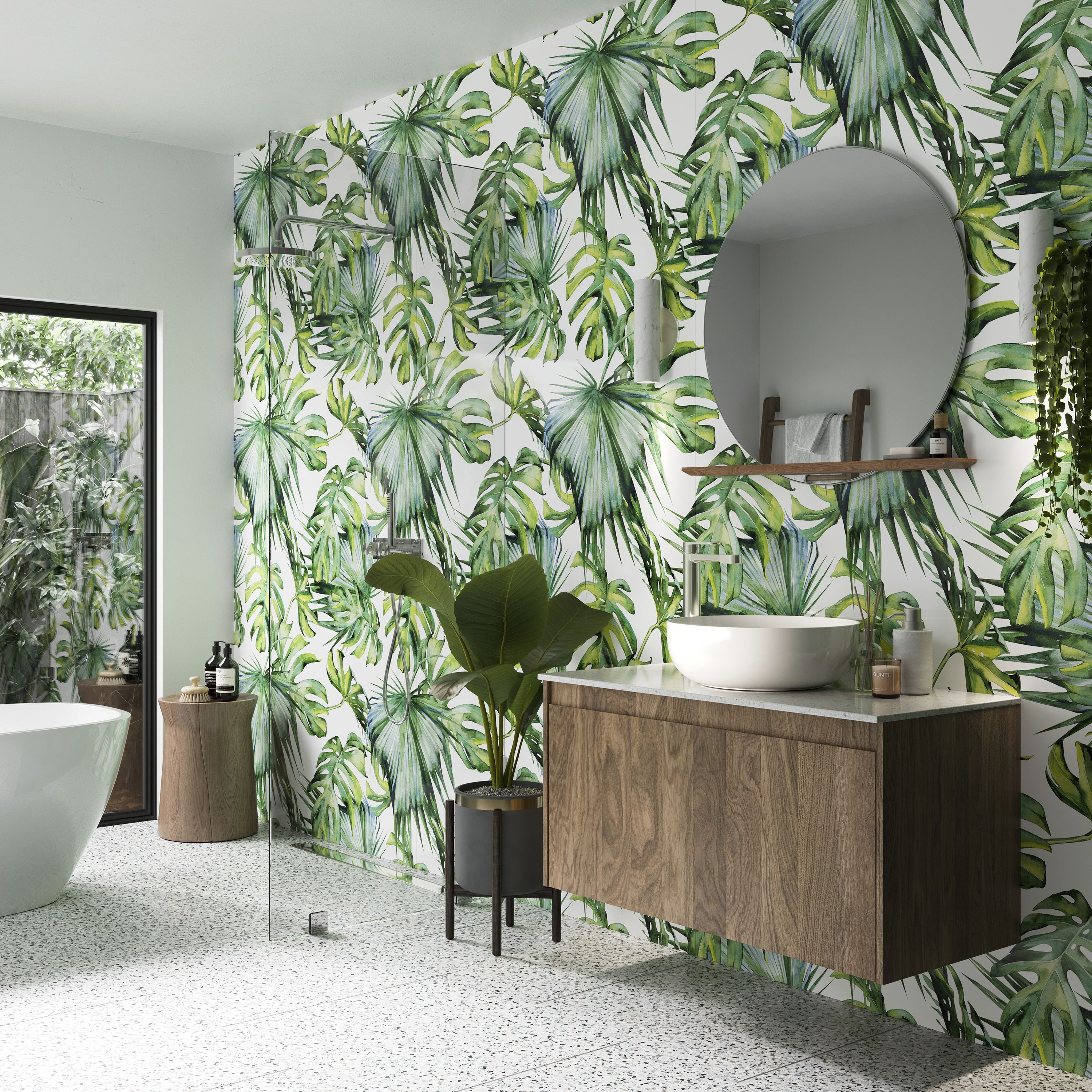 Stylepanel Acrylic Bathroom Decorative panel (H)2400mm (W)896mm - Gloss Green Botanic